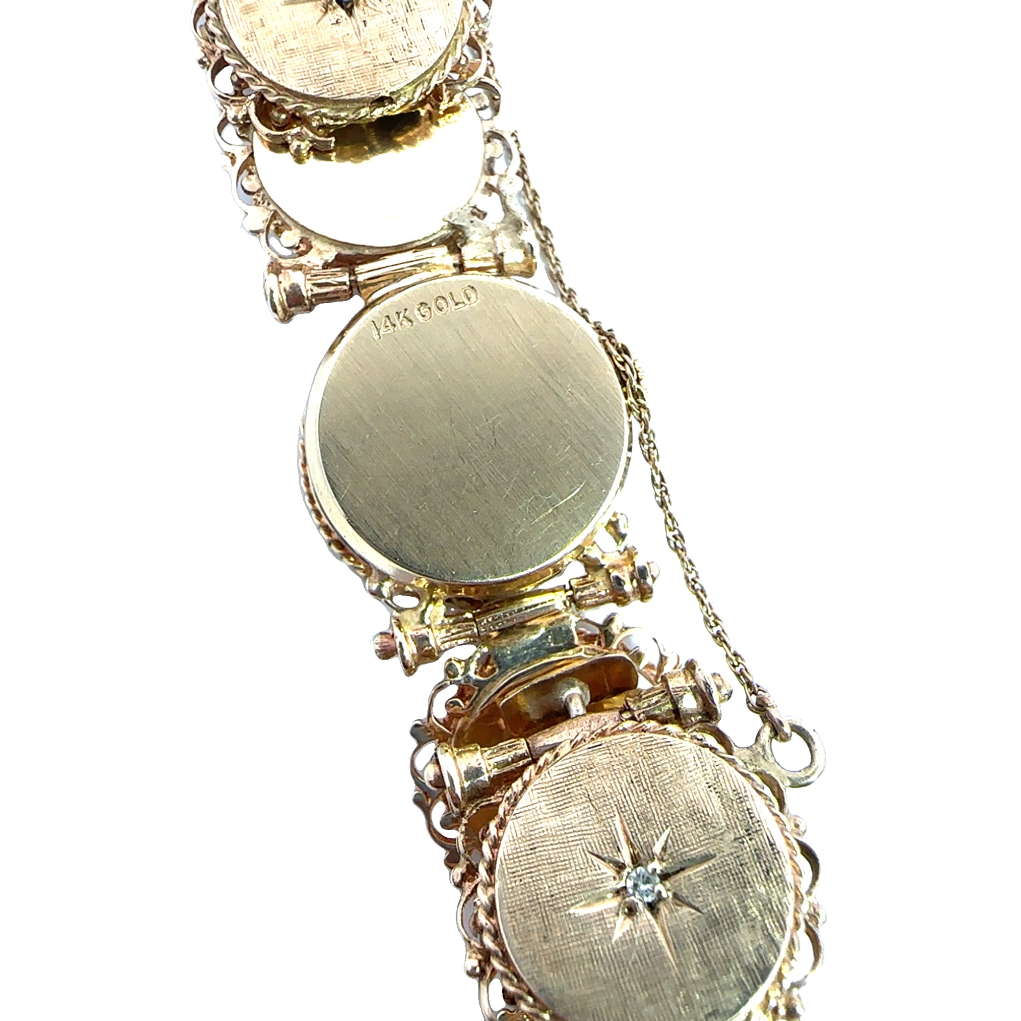 Vintage Lucerne 14k Yellow Gold Star Diamond & Sapphire Hidden Watch