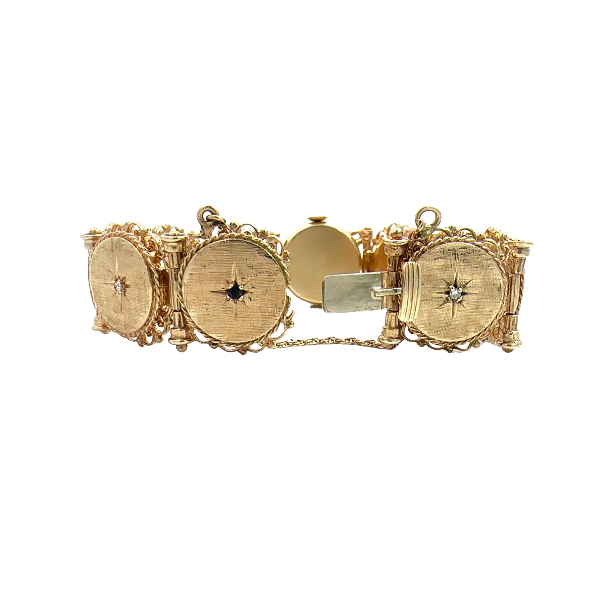 Vintage Lucerne 14k Yellow Gold Star Diamond & Sapphire Hidden Watch