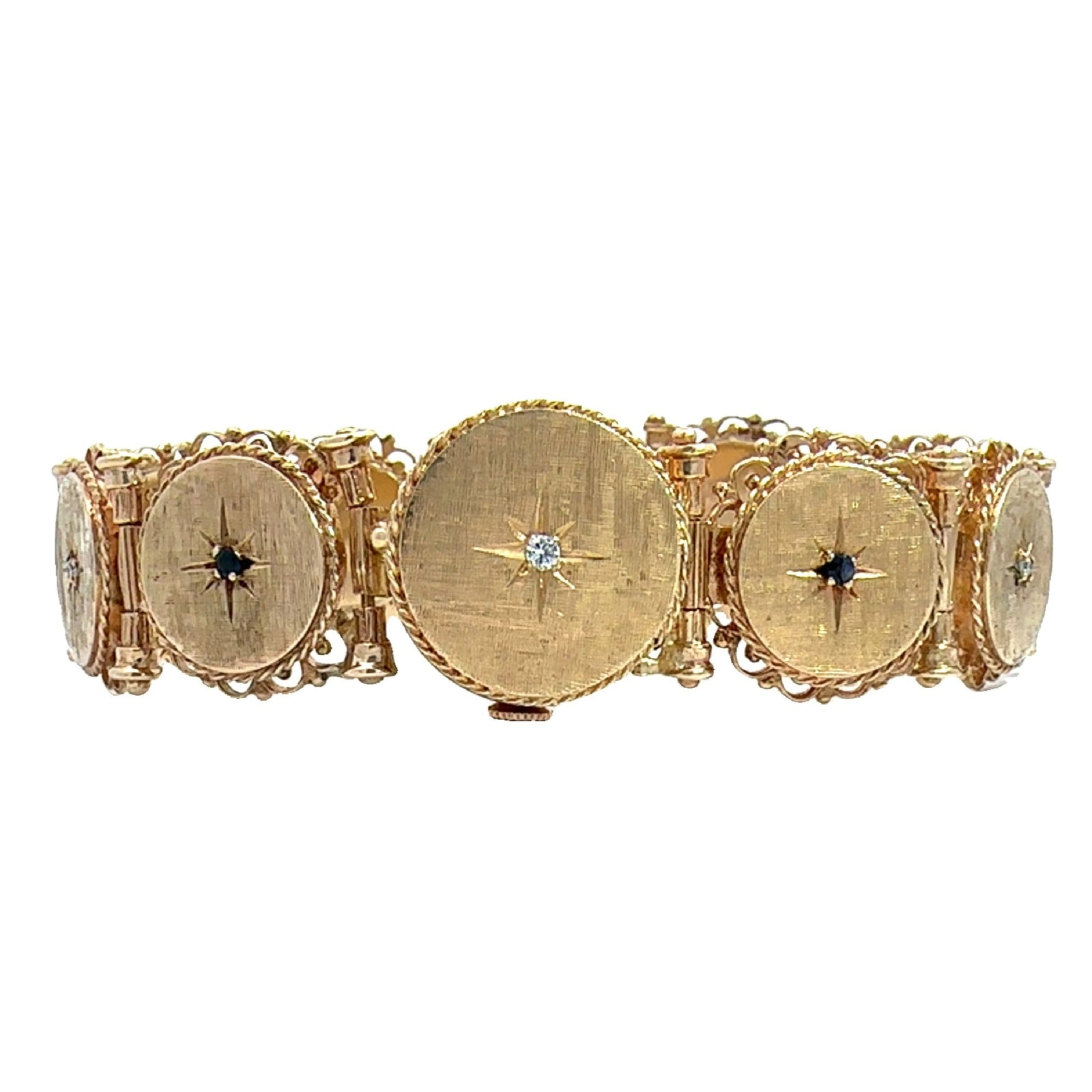 Vintage Lucerne 14k Yellow Gold Star Diamond & Sapphire Hidden Watch