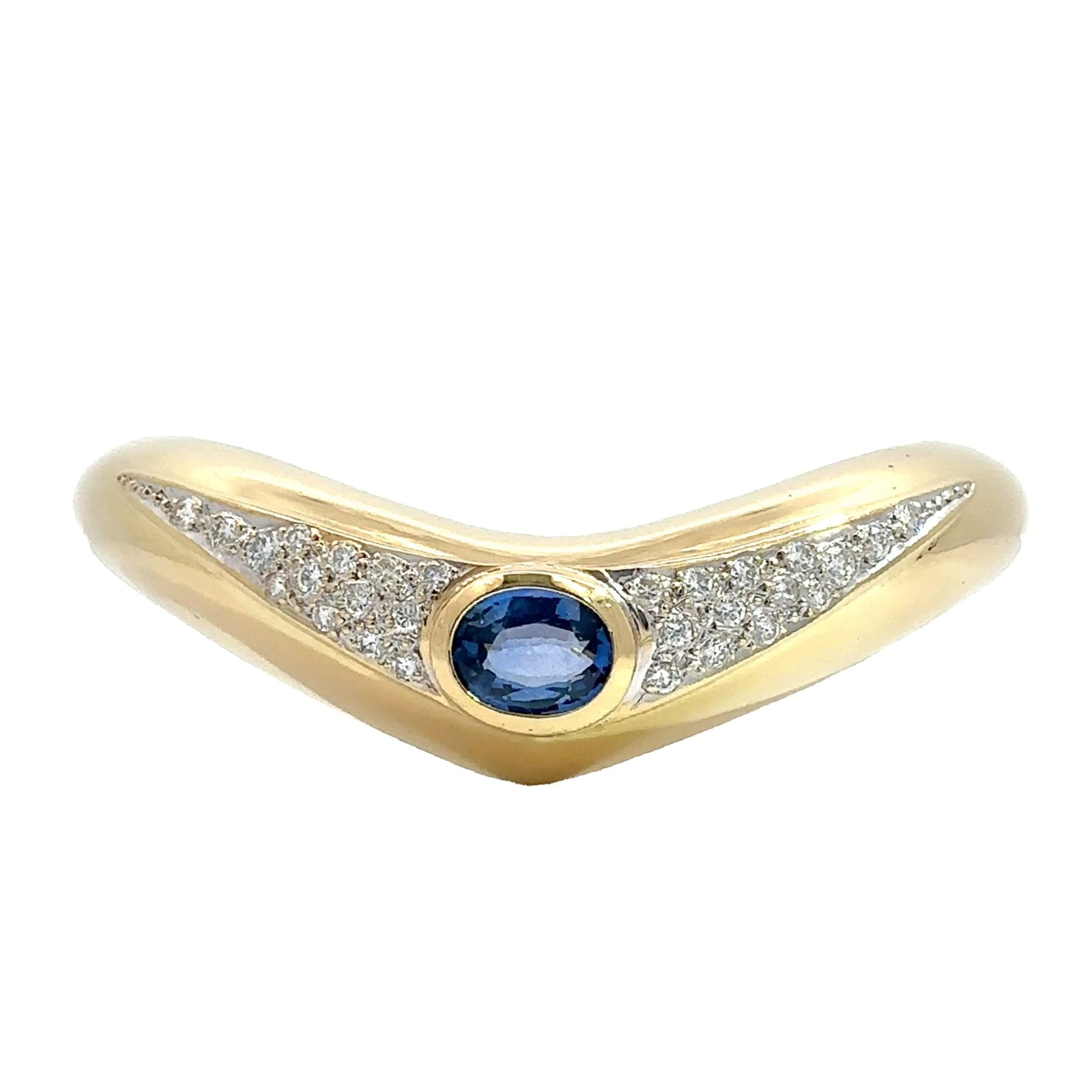 Vintage 18k Yellow Gold Sapphire & Diamond Bangle Bracelet
