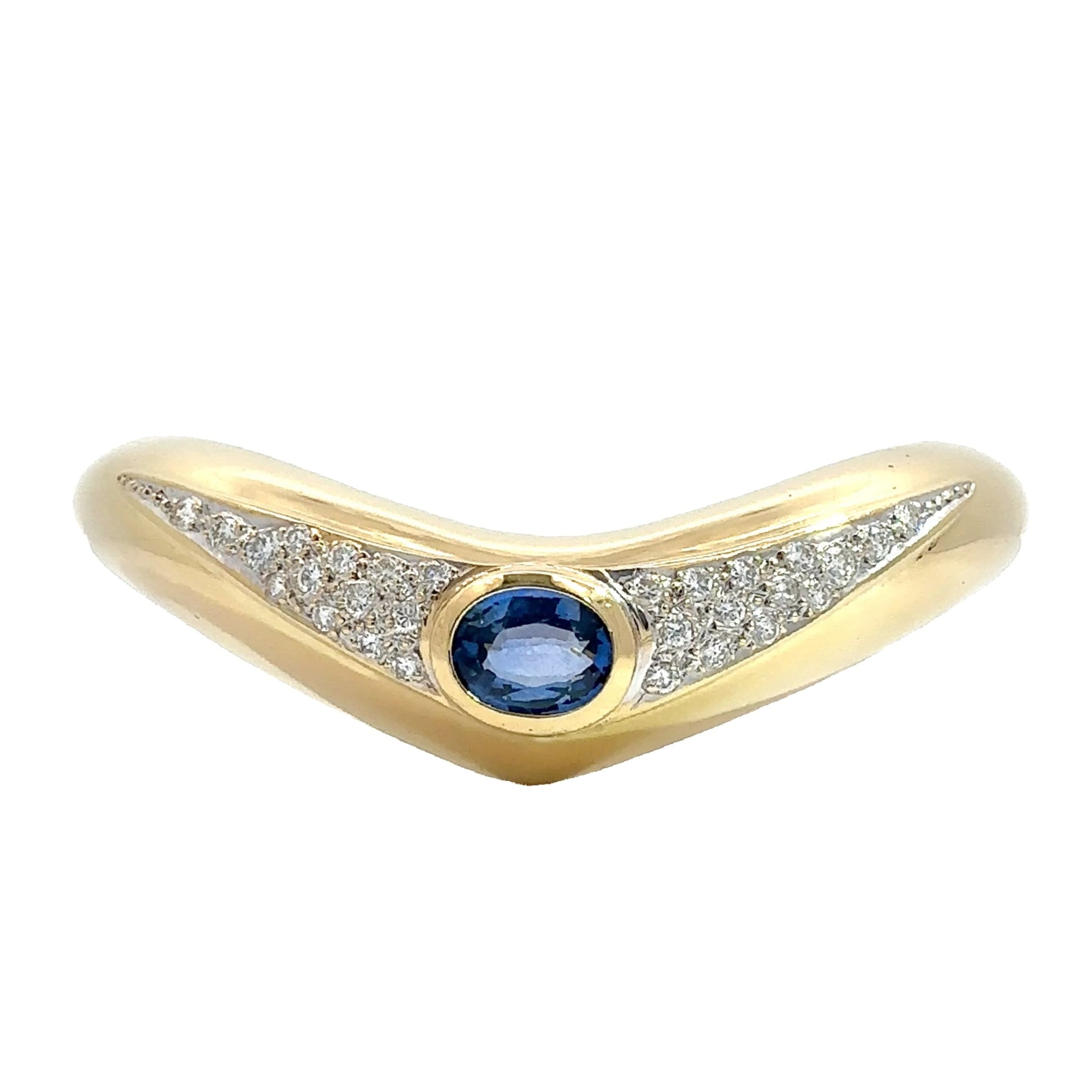 Vintage 18k Yellow Gold Sapphire & Diamond Bangle Bracelet