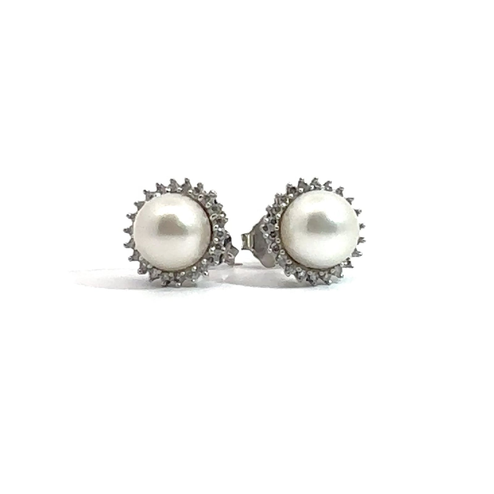 Vintage Vera Wang Love Collection Akoya 14K White Gold Cultured Pearl and 1/8ctw Diamond Frame Stud Earrings