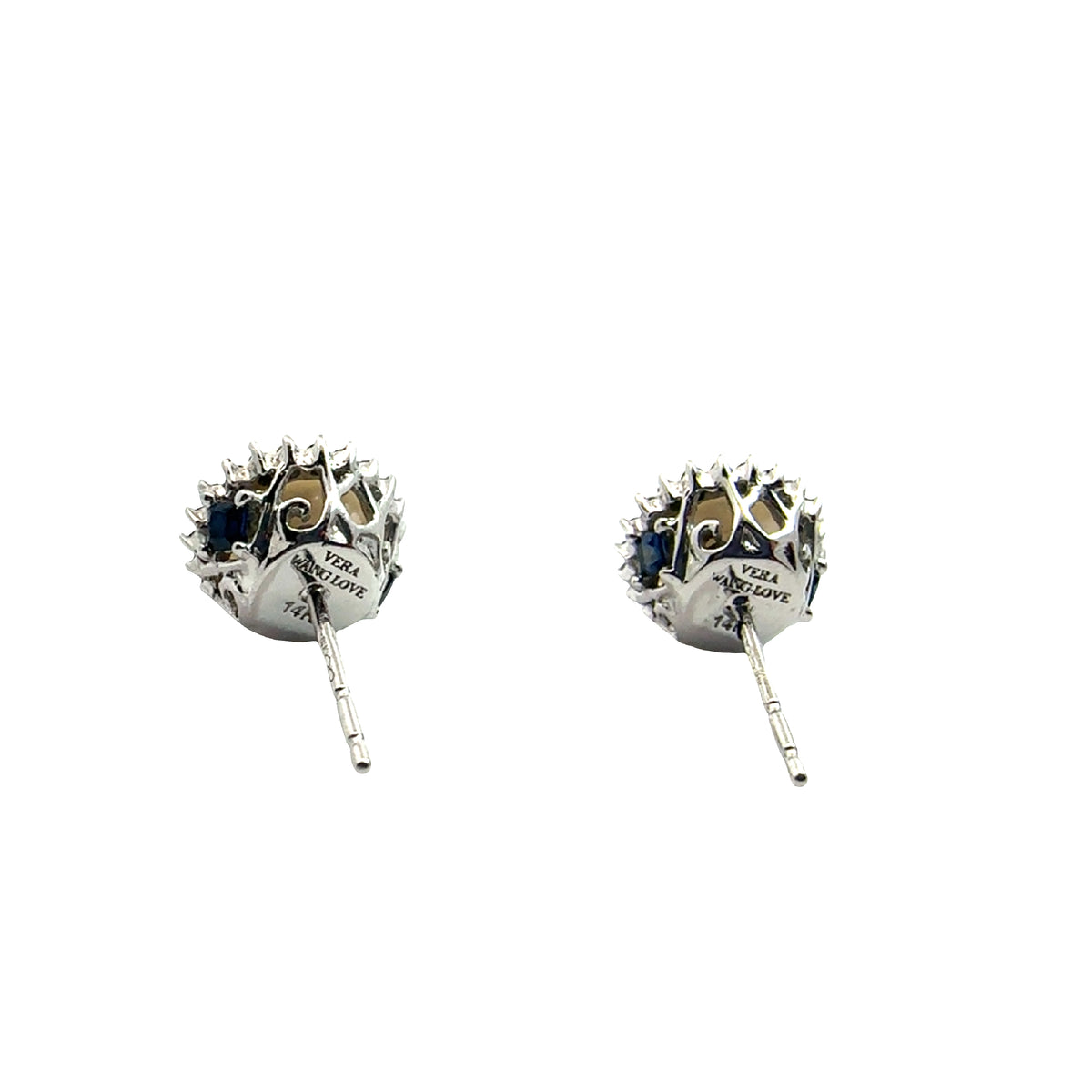 Vintage Vera Wang Love Collection Akoya 14K White Gold Cultured Pearl and 1/8ctw Diamond Frame Stud Earrings