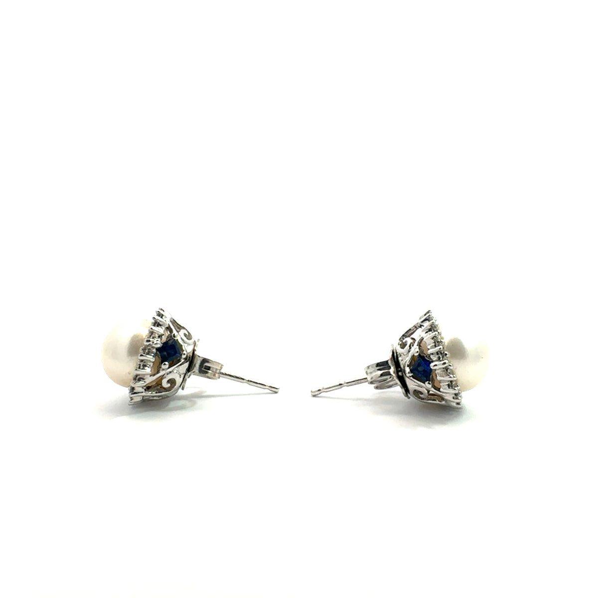 Vintage Vera Wang Love Collection Akoya 14K White Gold Cultured Pearl and 1/8ctw Diamond Frame Stud Earrings