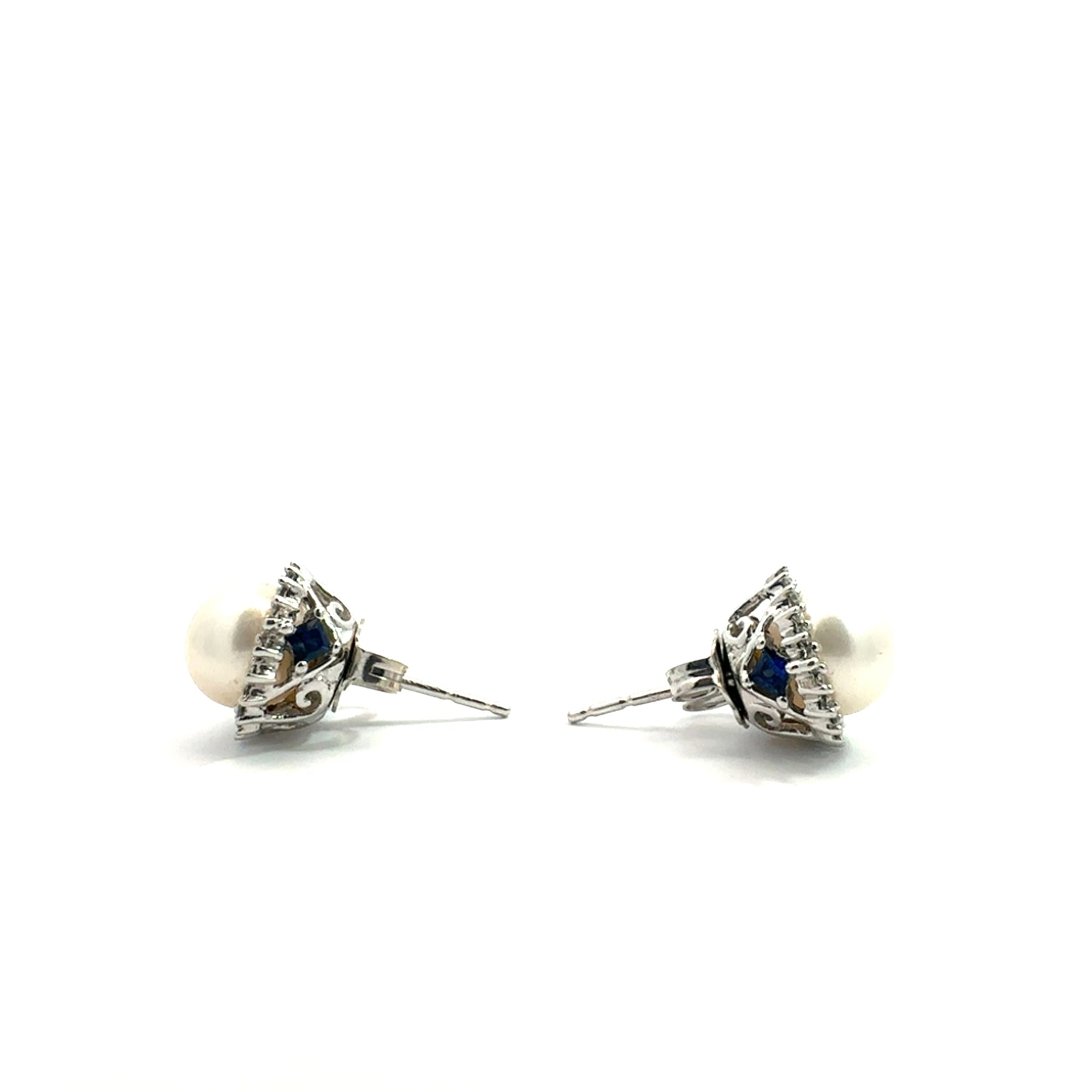 Vintage Vera Wang Love Collection Akoya 14K White Gold Cultured Pearl and 1/8ctw Diamond Frame Stud Earrings