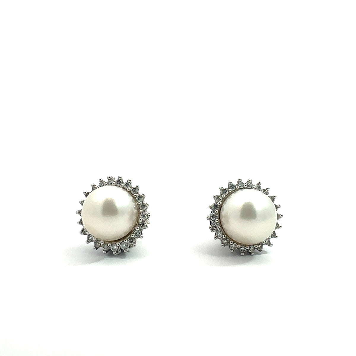 Vintage Vera Wang Love Collection Akoya 14K White Gold Cultured Pearl and 1/8ctw Diamond Frame Stud Earrings