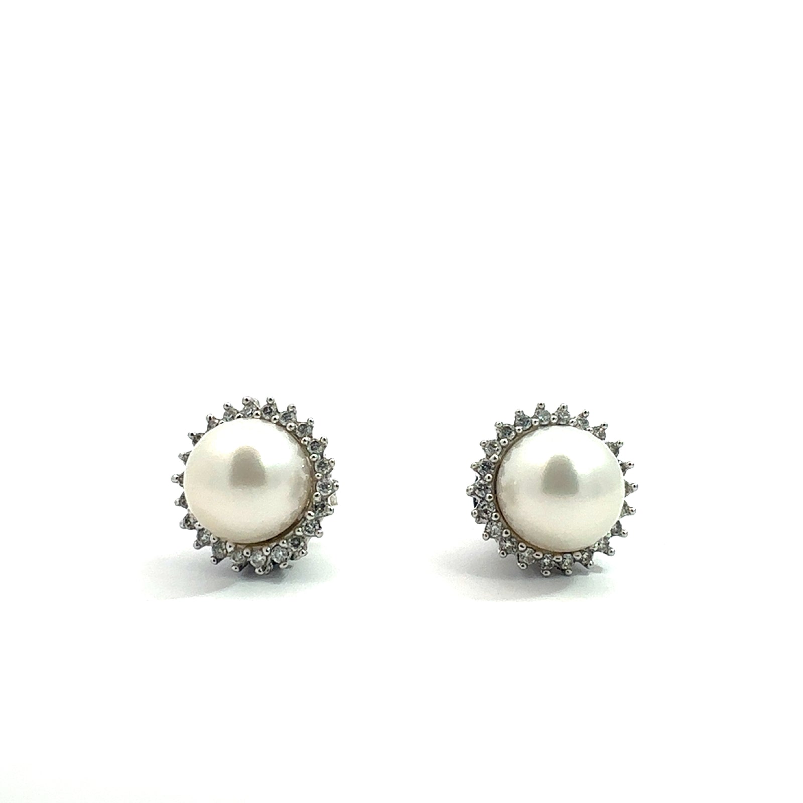 Vintage Vera Wang Love Collection Akoya 14K White Gold Cultured Pearl and 1/8ctw Diamond Frame Stud Earrings