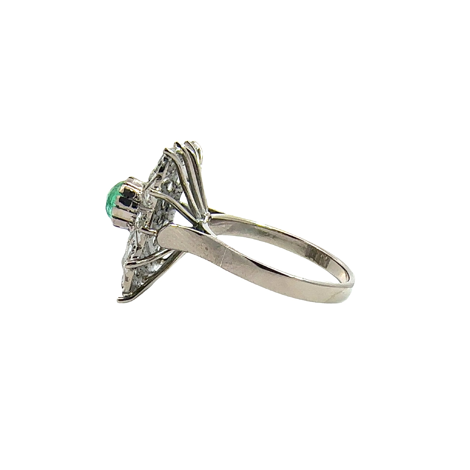 Vintage 18k White Gold 1.00ctw Emerald and 0.48 Diamond Ring