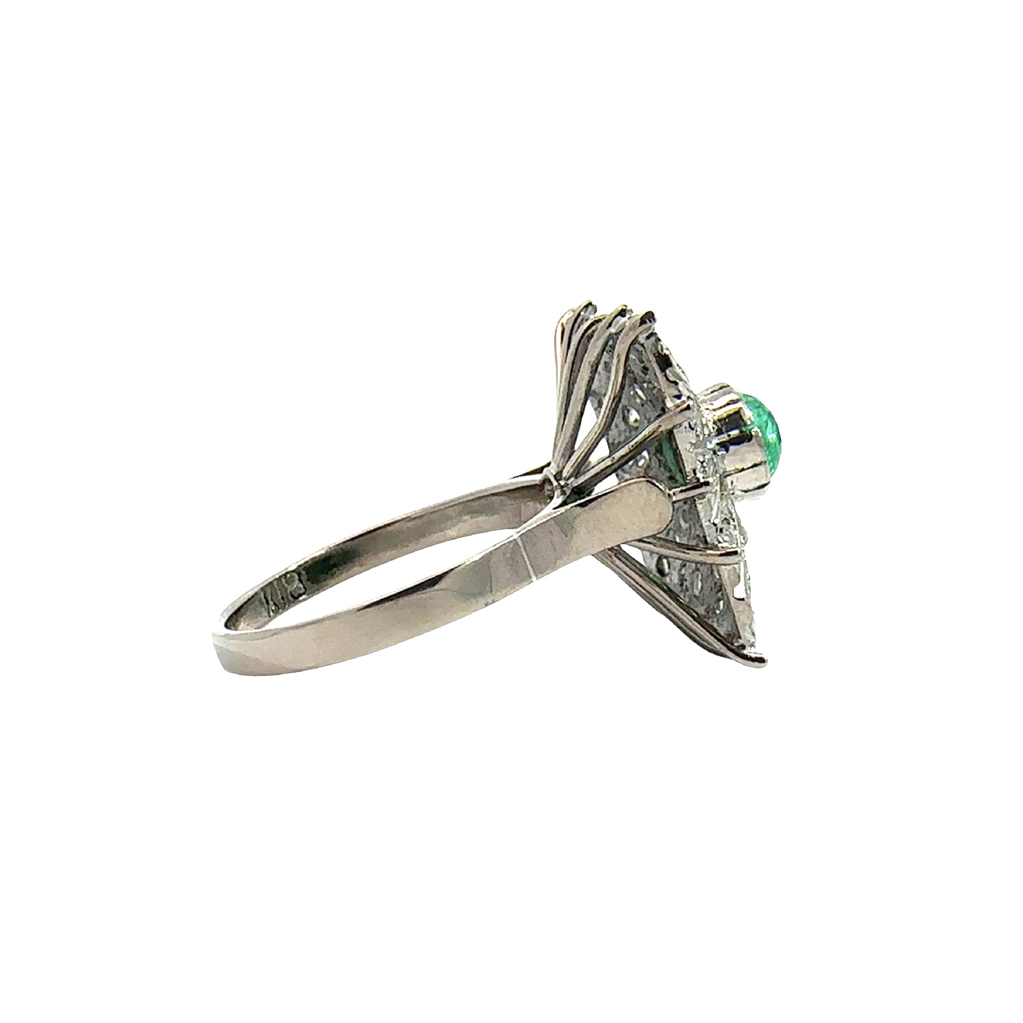 Vintage 18k White Gold 1.00ctw Emerald and 0.48 Diamond Ring