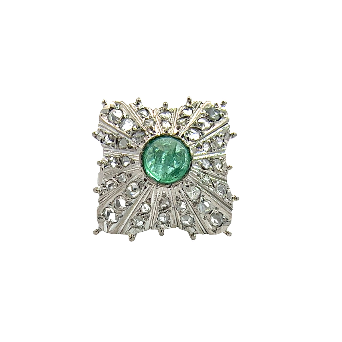 Vintage 18k White Gold 1.00ctw Emerald and 0.48 Diamond Ring