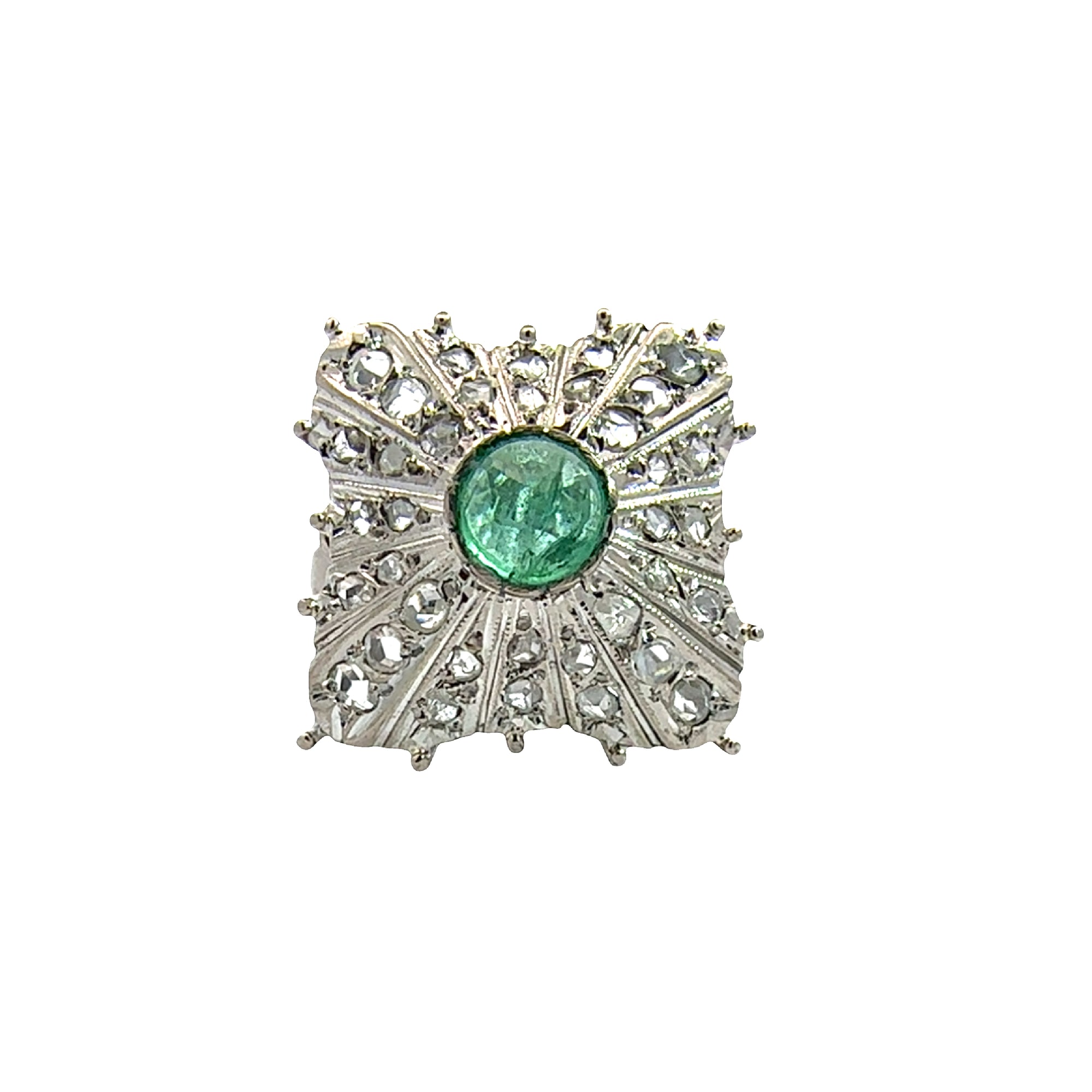 Vintage 18k White Gold 1.00ctw Emerald and 0.48 Diamond Ring