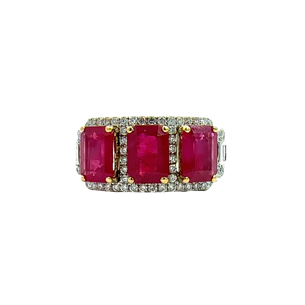 Vintage 18k Yellow Gold 3.40ctw Ruby and 0.55ctw Diamond Ring