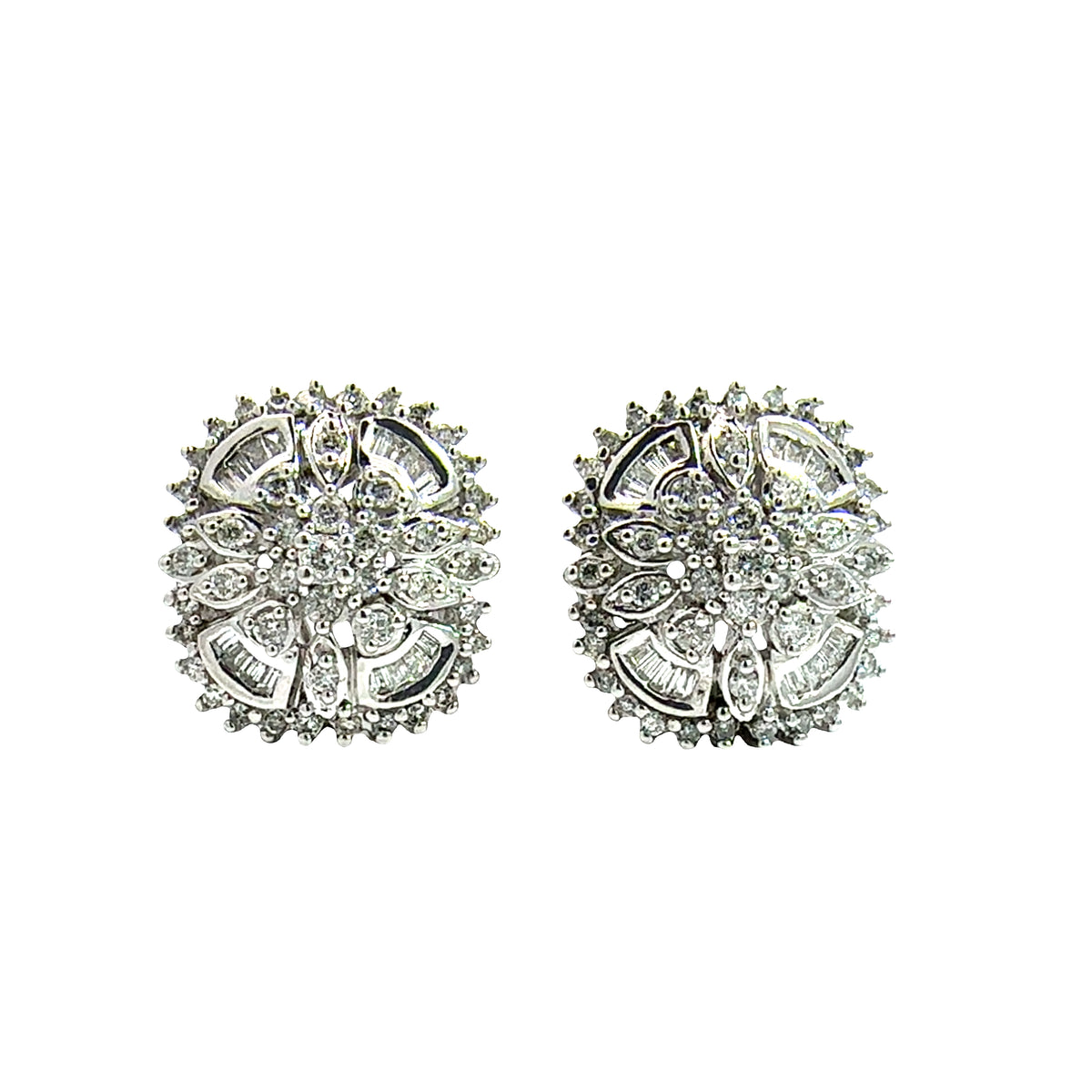 Vintage 14k White Gold and 1.25ctw Diamond Huggie Earrings