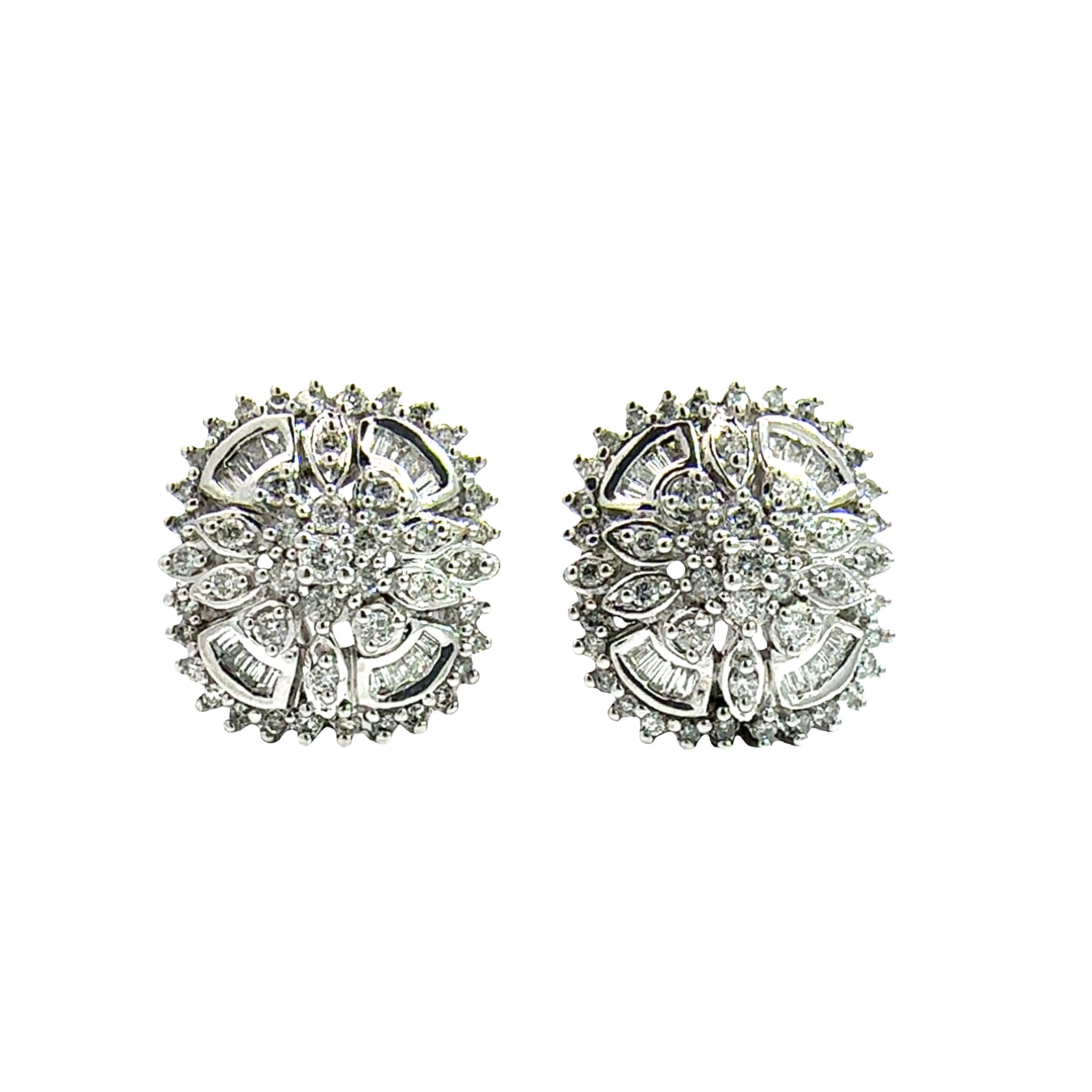Vintage 14k White Gold and 1.25ctw Diamond Huggie Earrings