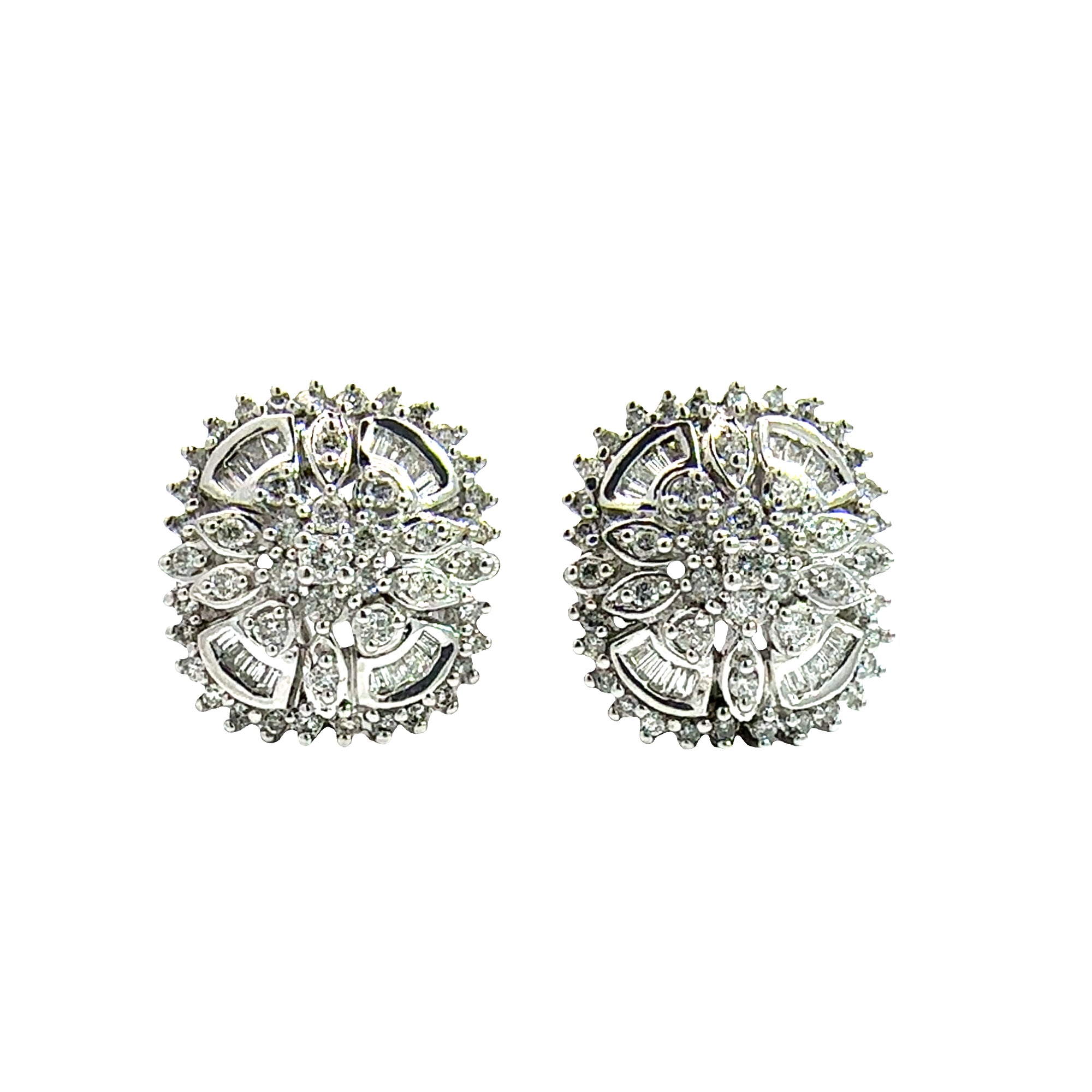 Vintage 14k White Gold and 1.25ctw Diamond Huggie Earrings