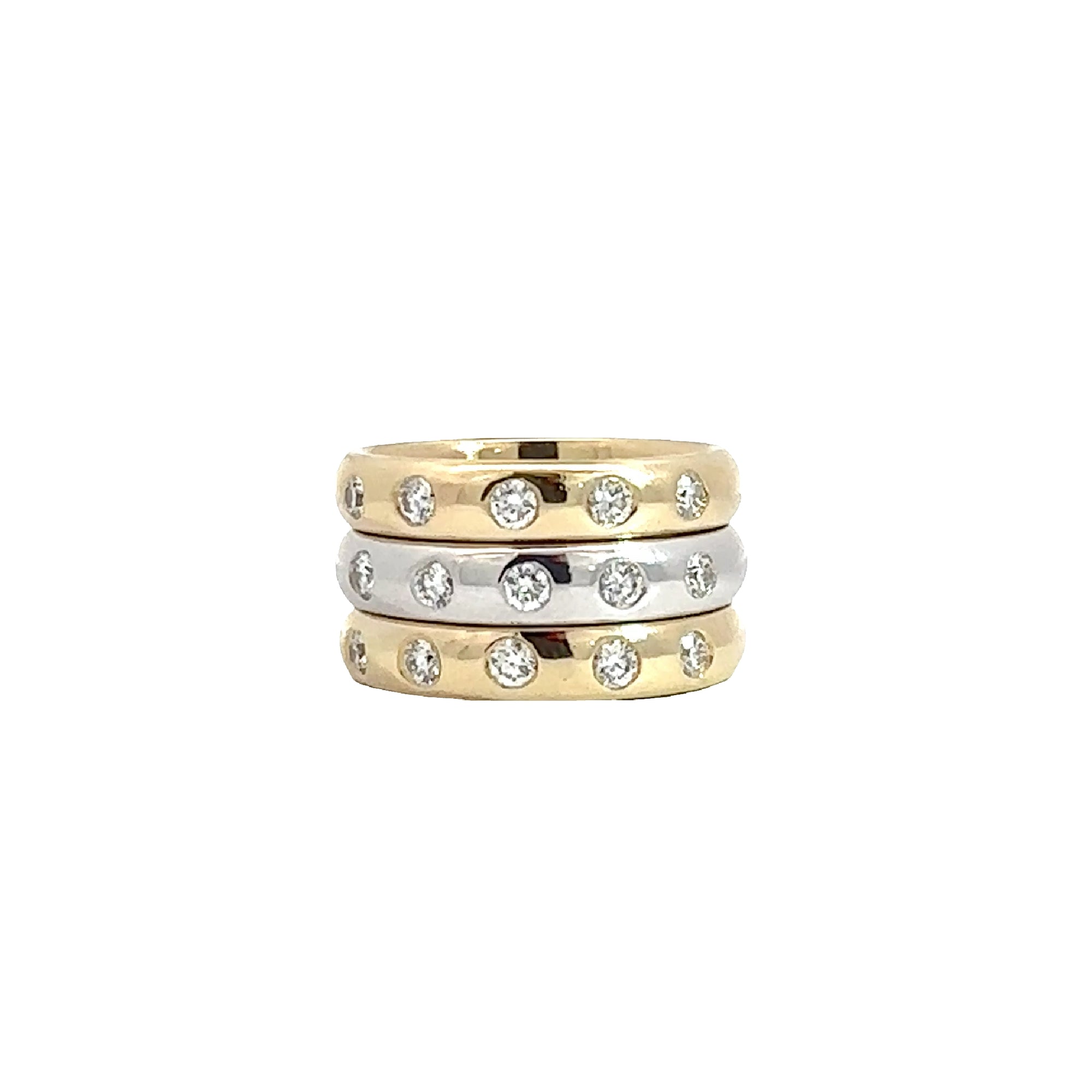 Set of Three Estate 14k Yellow and White Gold 0.85ctw Diamond Rings