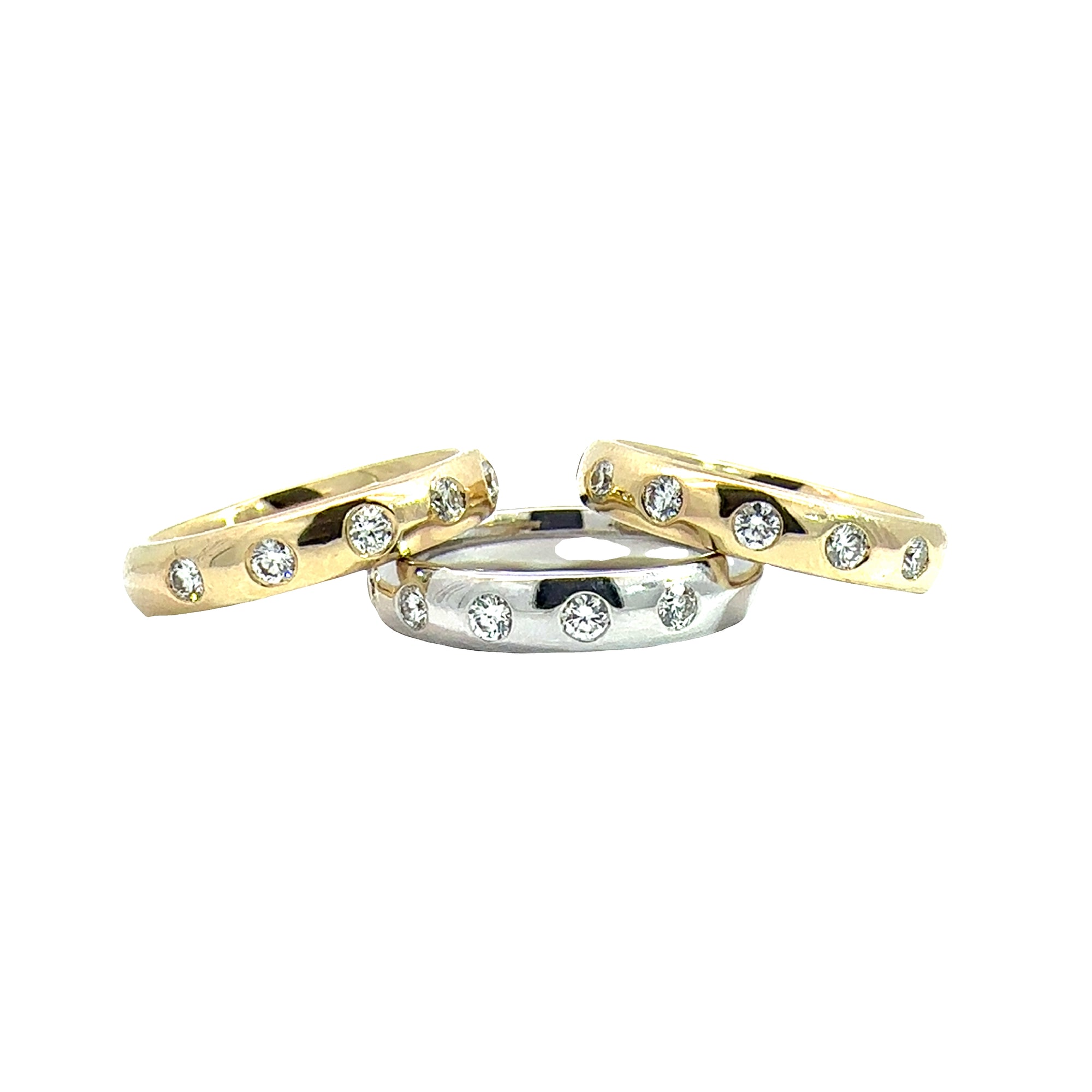 Set of Three Estate 14k Yellow and White Gold 0.85ctw Diamond Rings