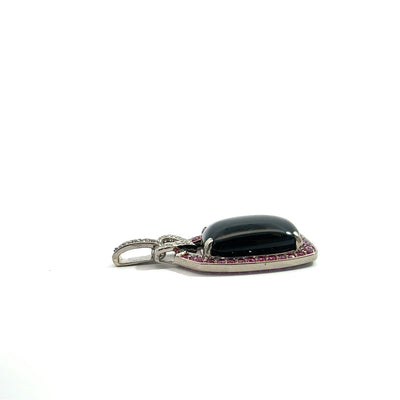 Estate Effy 14k White Gold Onyx Pink Sapphire and Diamond Pendant