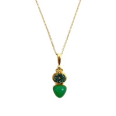 Estate Sajen 18k Yellow Gold Green Chrysoprase Pendant Necklace