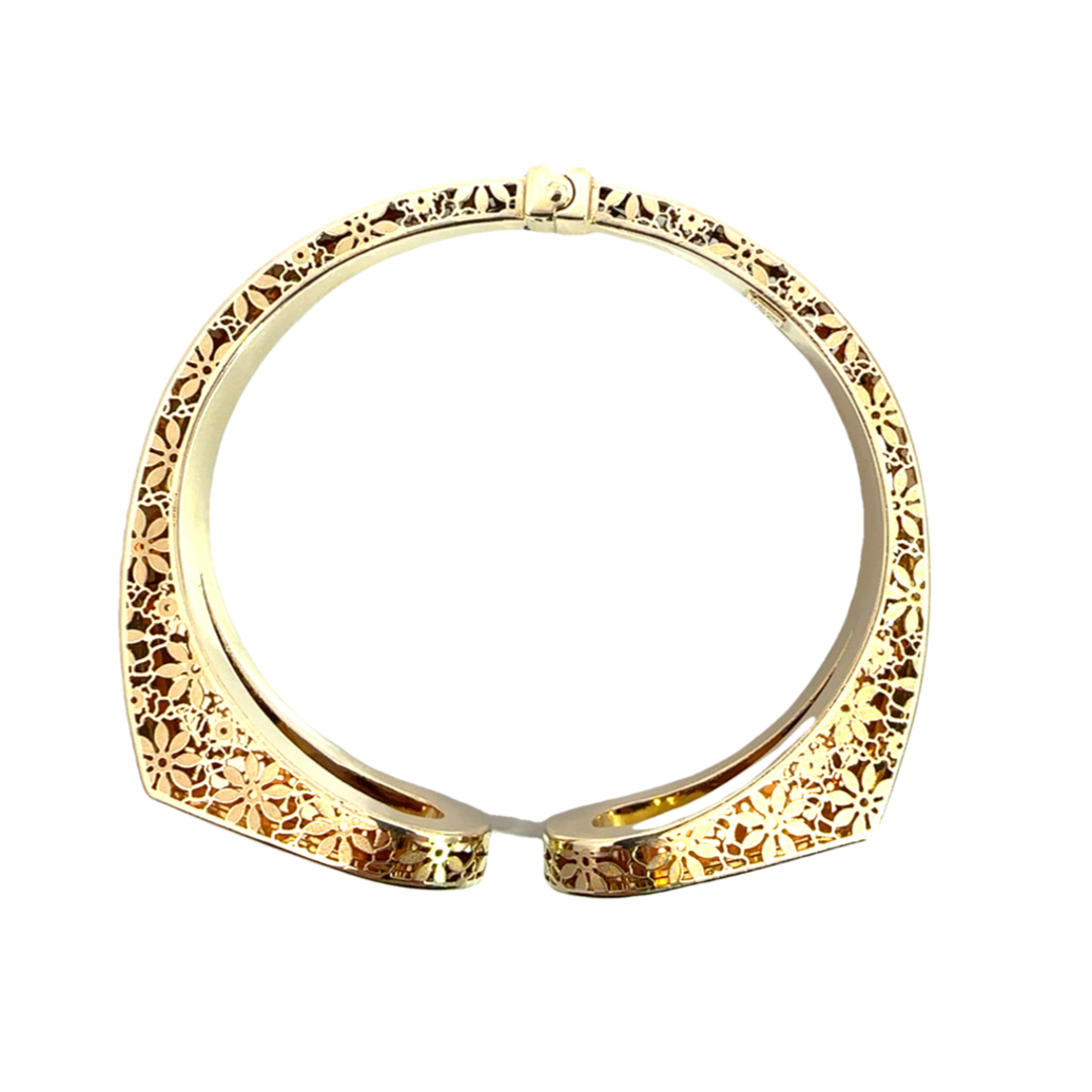 Estate 14k Yellow Gold Floral Patterned Hinge Bracelet