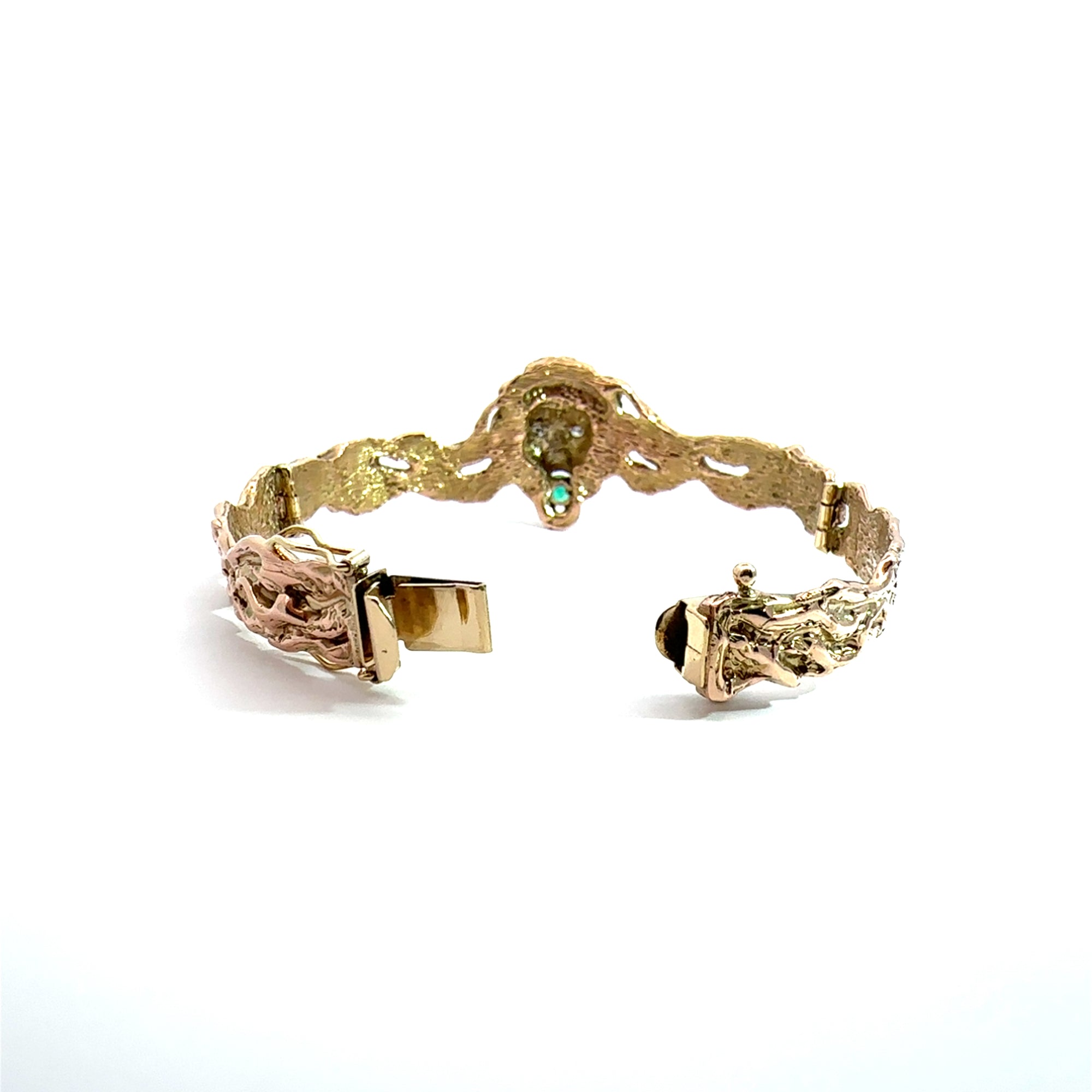 Vintage 14k Yellow Gold Emerald and Diamond Bracelet