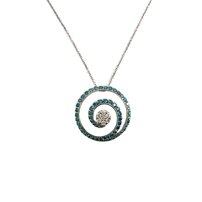 Estate Effy Bella Bleu 14k White Gold Blue and White Diamond Spiral Pendant Necklace 18"