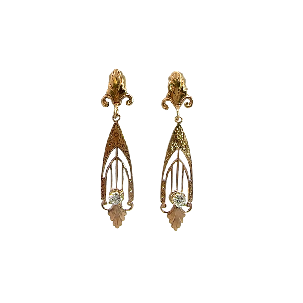 Vintage Diamond and 14k Yellow Gold Dangle Earrings