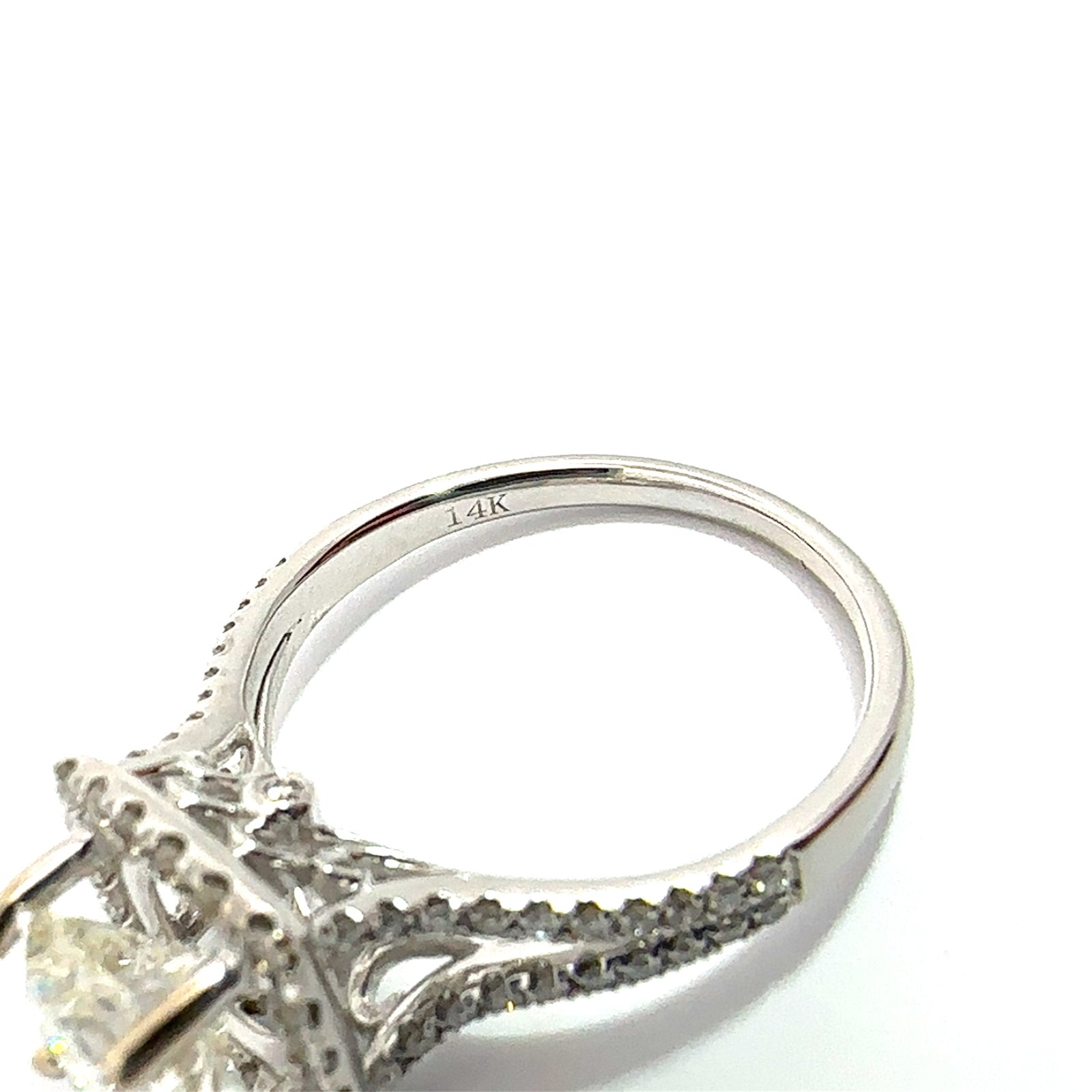 Estate 14k White Gold Round Brilliant Cut Diamond Split Shank Engagement Ring-1.84CTW