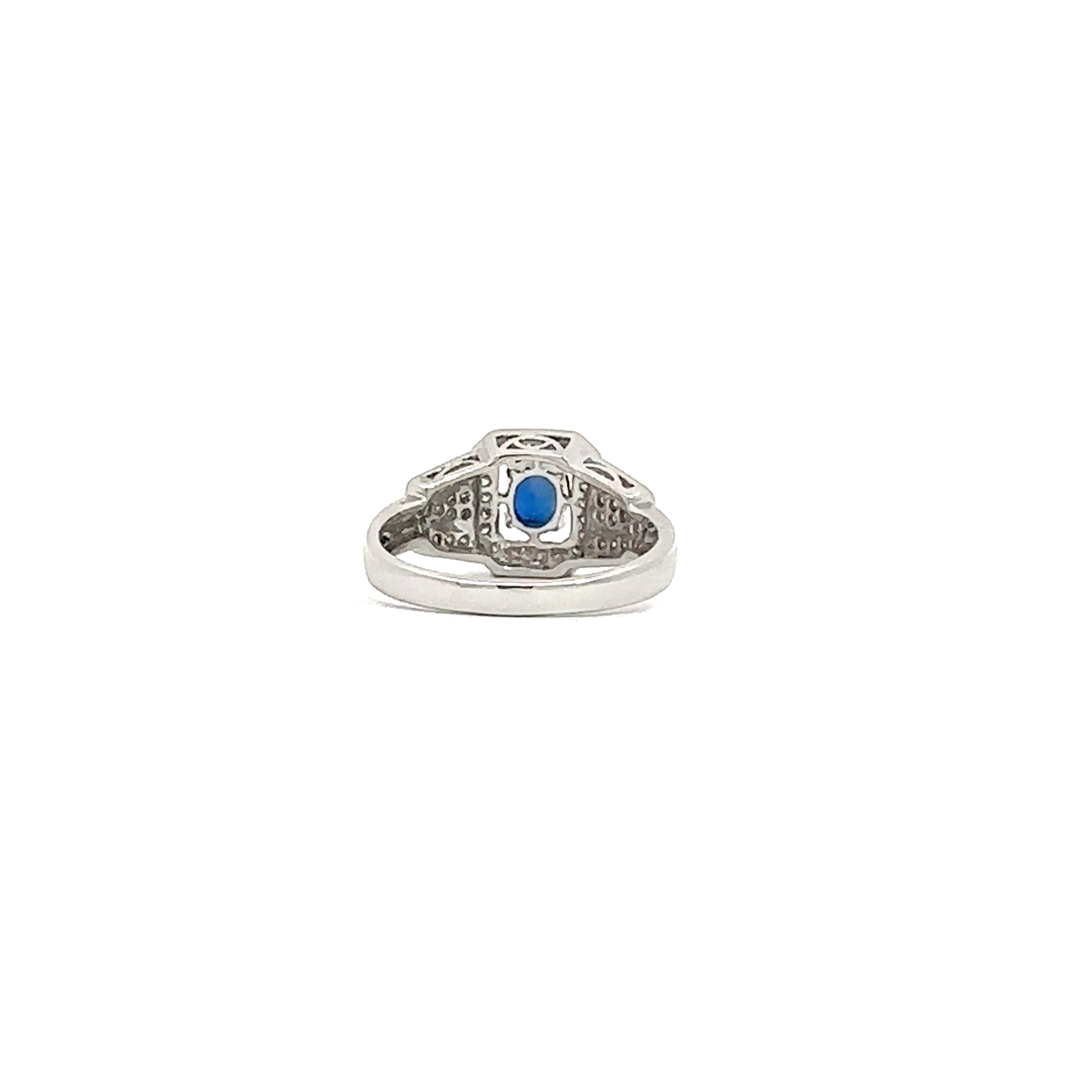 Vintage 18k White Gold Oval Cut Sapphire & Diamond Ring