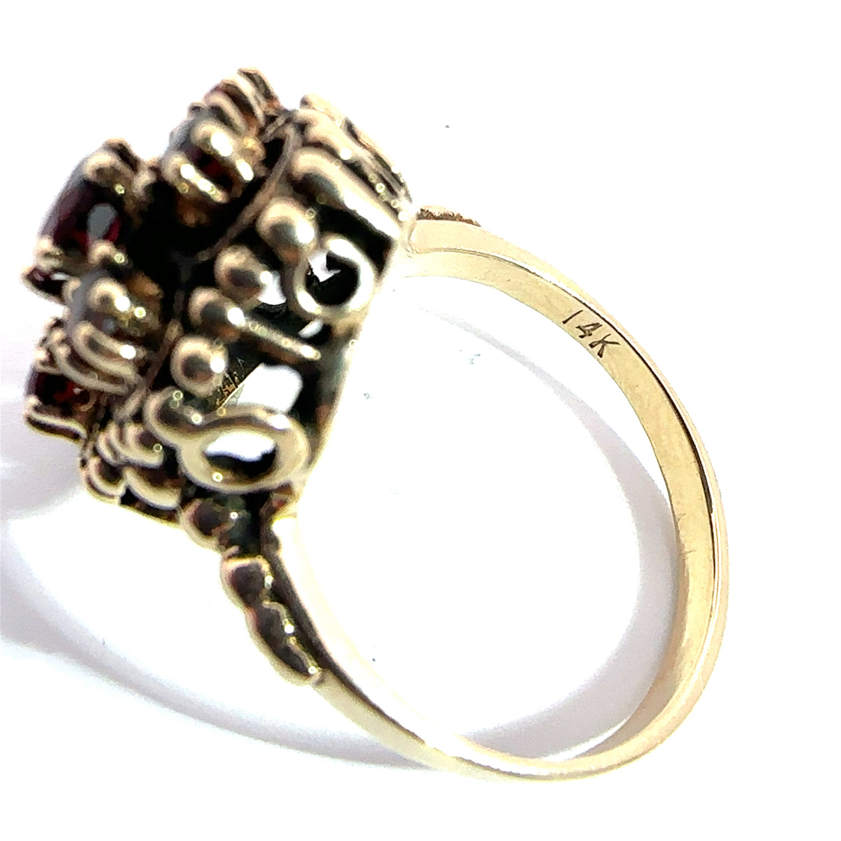 Vintage 14k Yellow Gold 0.89cttw Garnet Cluster Ring