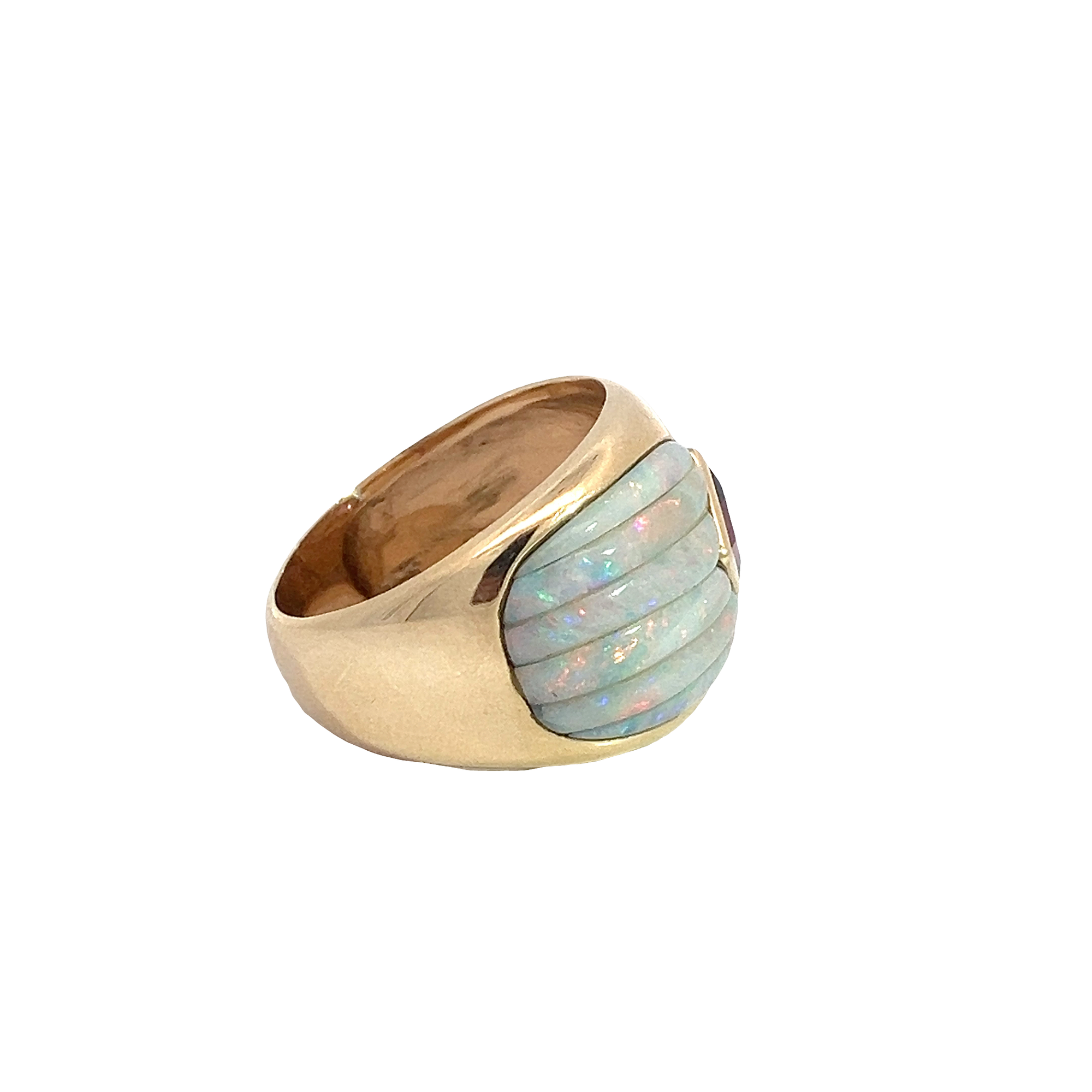Estate Kabana 14k Yellow Gold Opal and 0.75ctw Rhodolite Garnet Ring