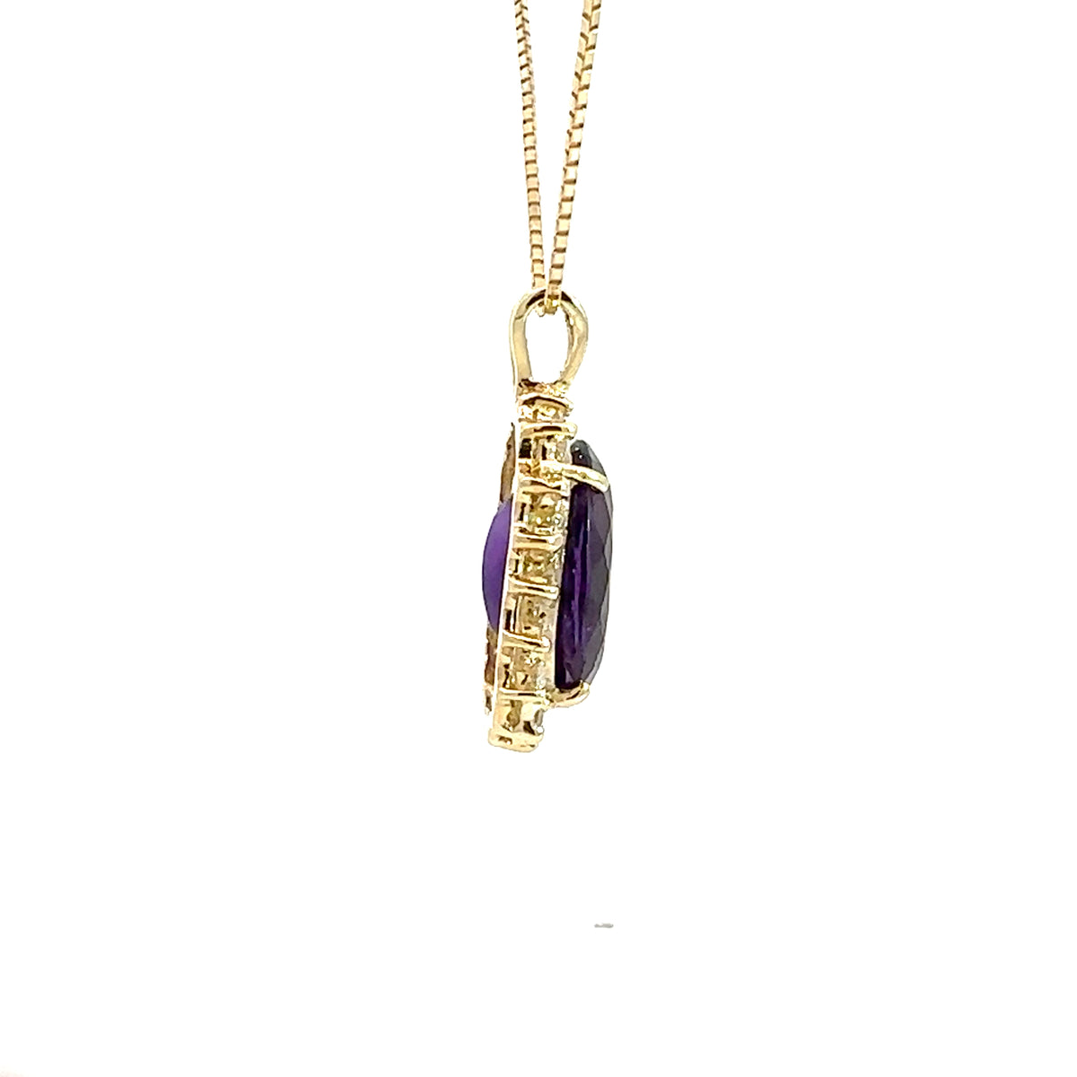 Vintage 14k Yellow Gold 11.08ctw Oval Amethyst and 1.08ctw Diamond Pendant Necklace 18"