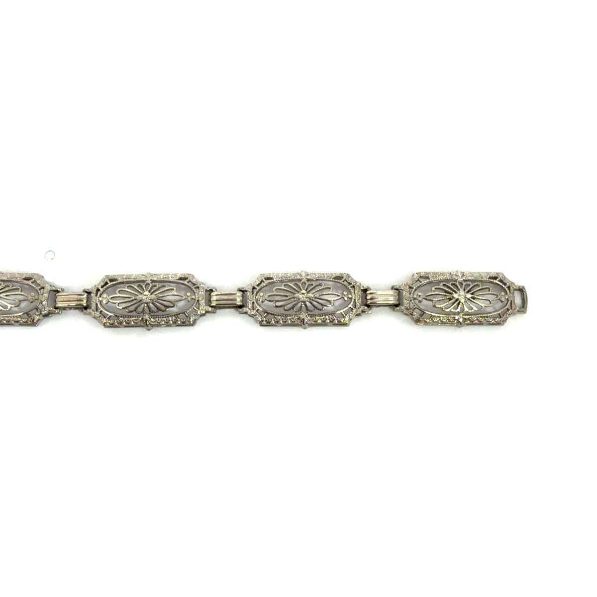 Vintage Mixed Metal Filigree  Camphor Glass and Diamond Chain Bracelet