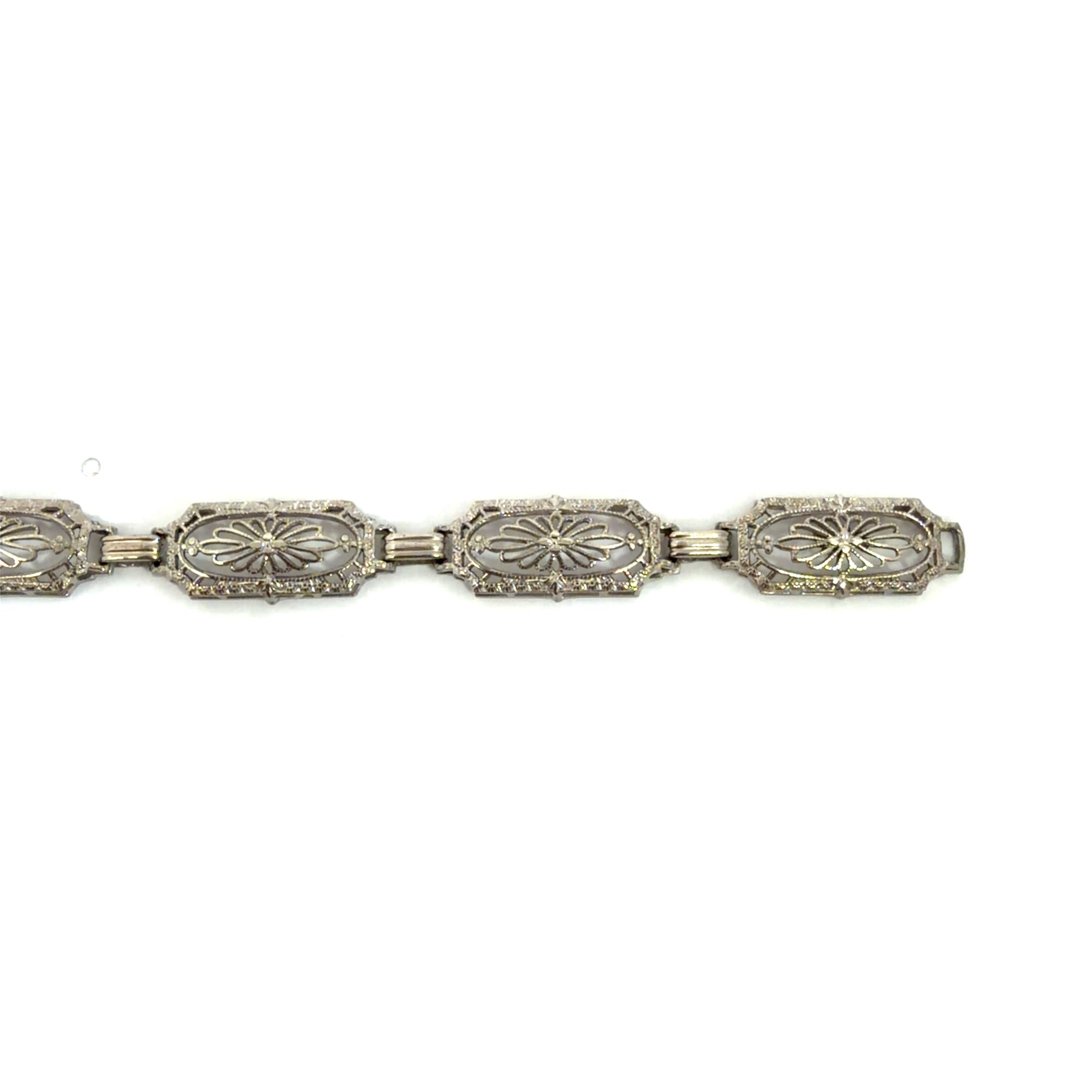 Vintage Mixed Metal Filigree  Camphor Glass and Diamond Chain Bracelet