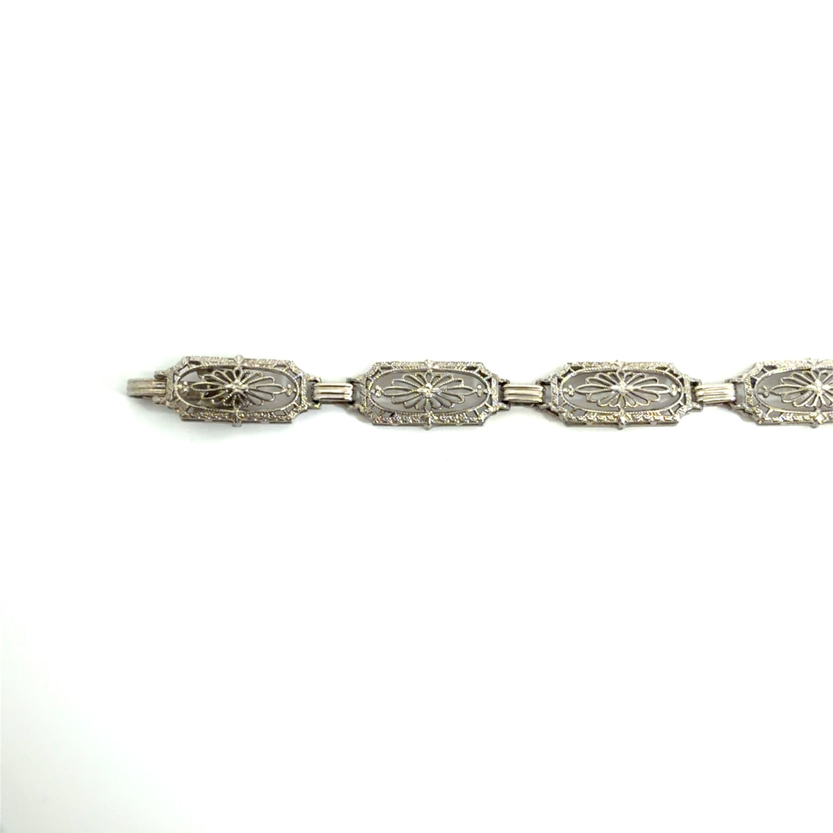 Vintage Mixed Metal Filigree  Camphor Glass and Diamond Chain Bracelet