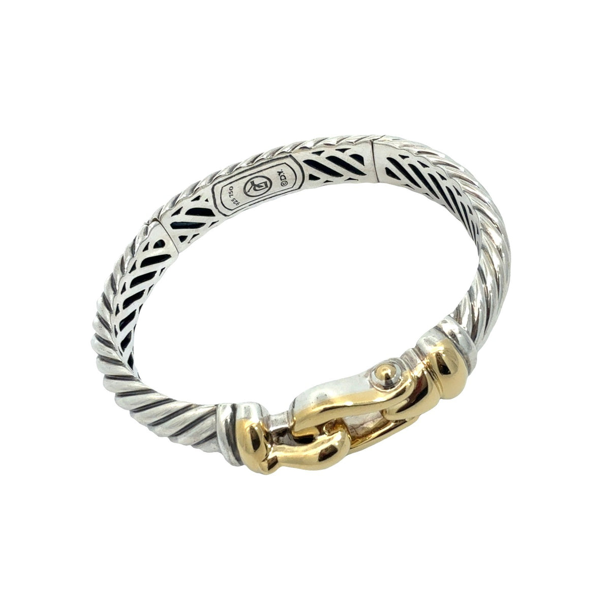 David Yurman Waverly Cable Sterling Silver & 18k Yellow Gold Buckle Bracelet M1