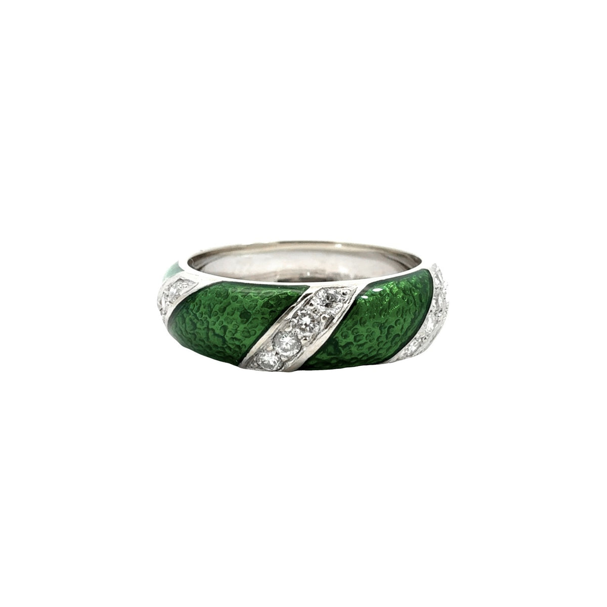 Hidalgo 18k White Gold Green Enamel and 0.24cttw Diamond Band Ring0