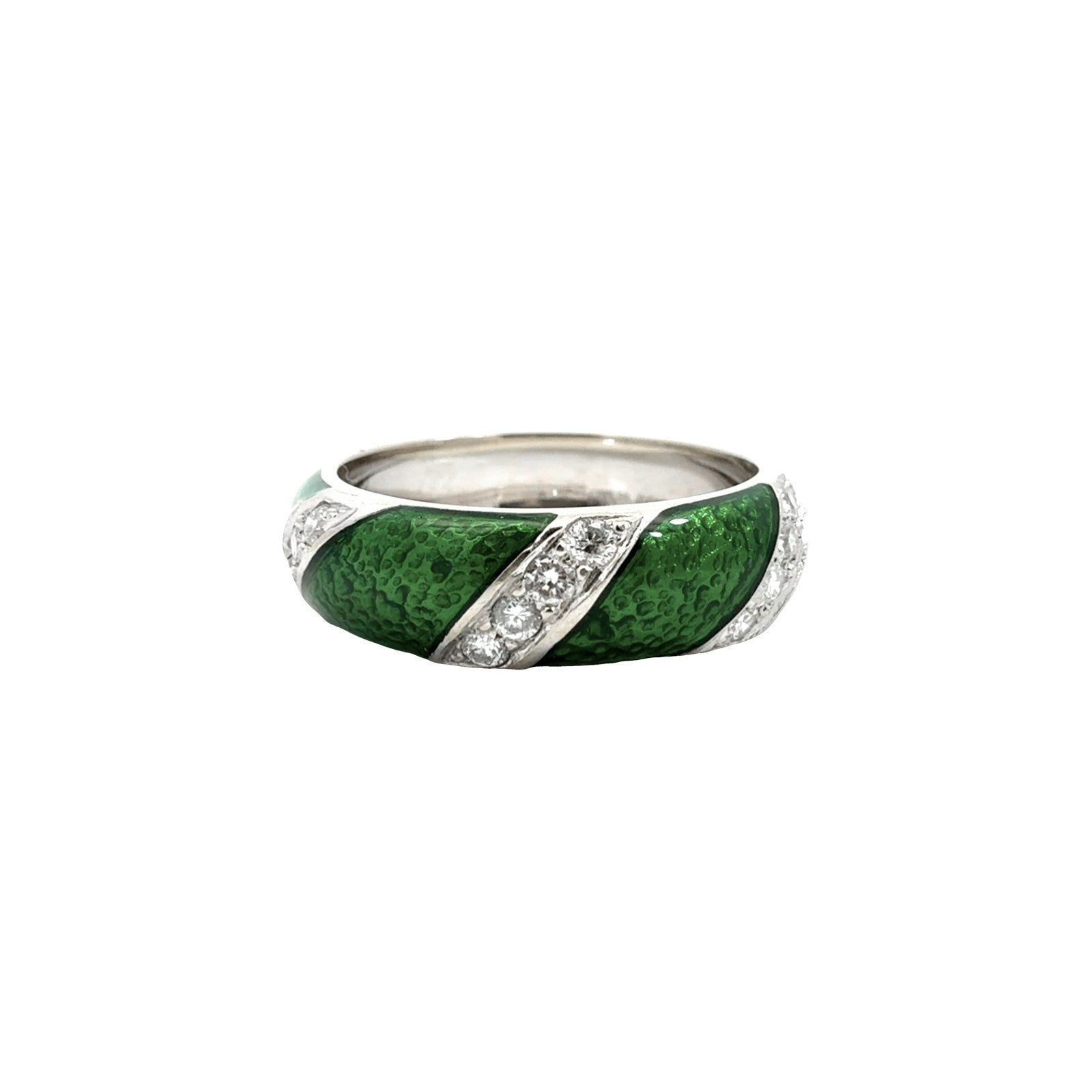 Hidalgo 18k White Gold Green Enamel and 0.24cttw Diamond Band Ring0