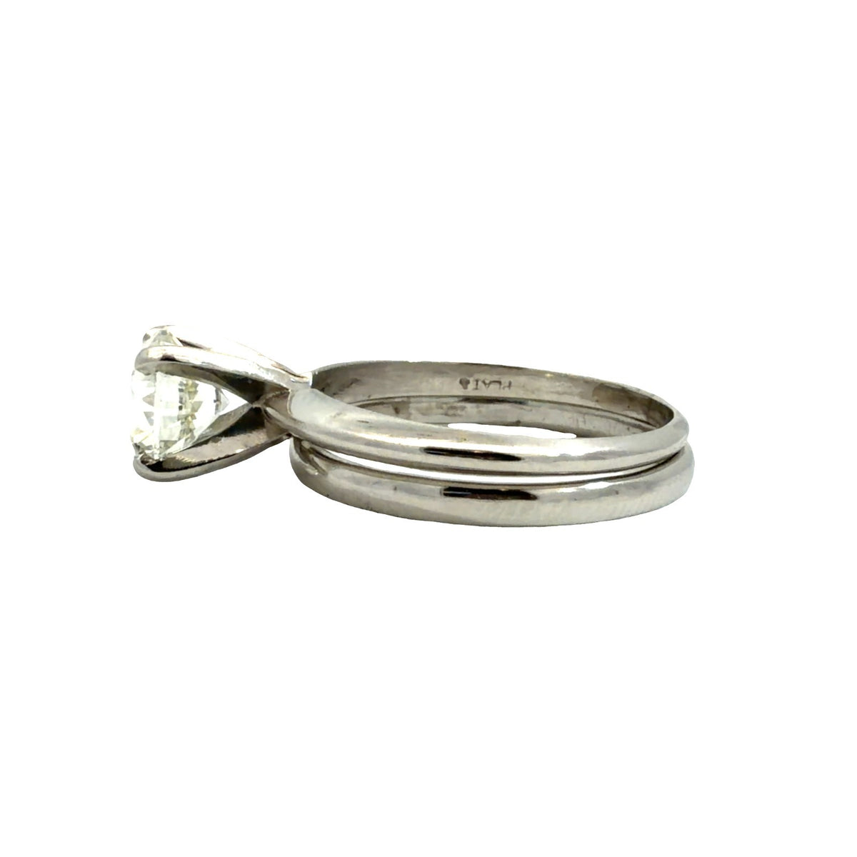 Platinum Wedding Ring Set with Solitaire Round Cut 1.50cttw Diamond Size 74