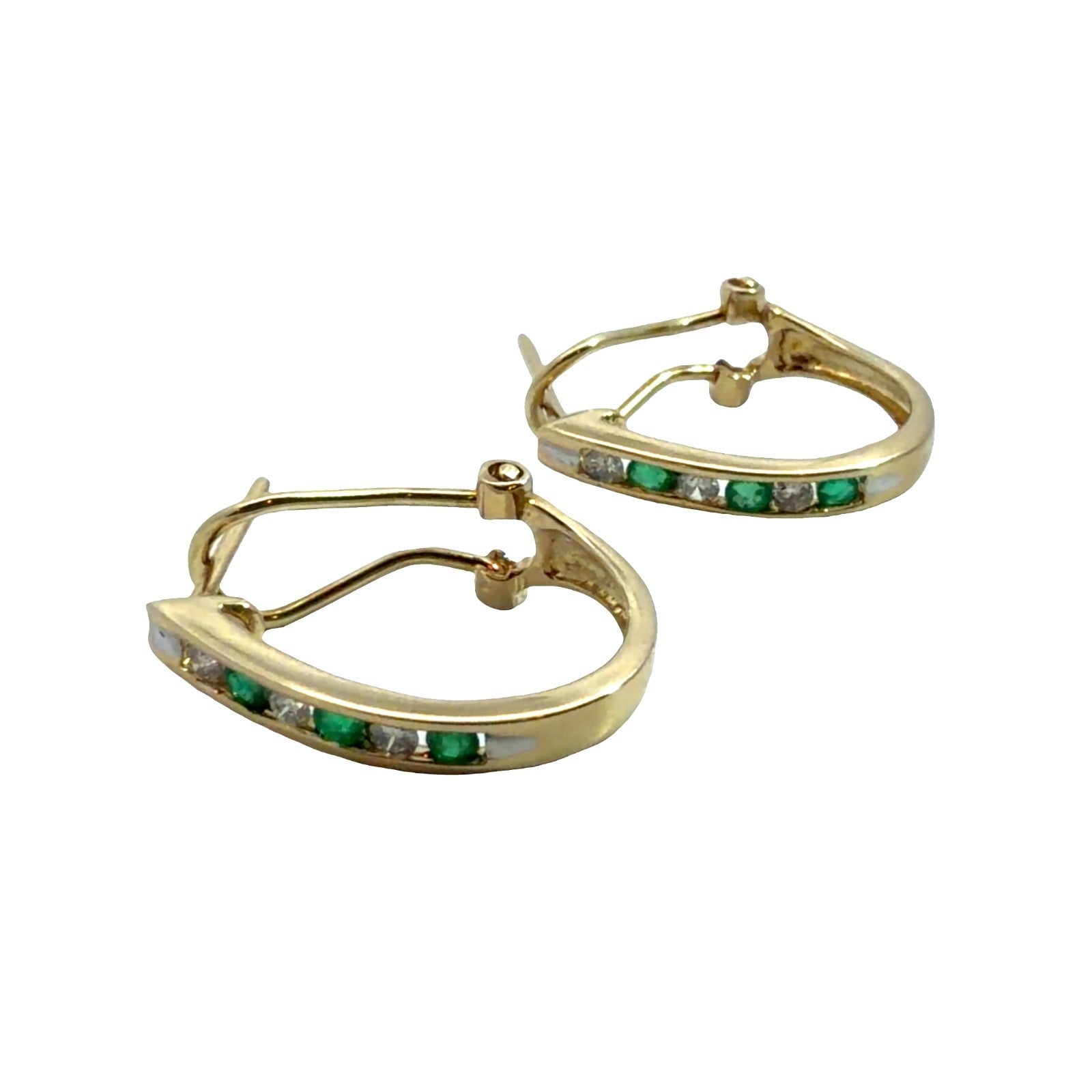 14k Yellow Gold Hoop Earrings with (0.18ctw) Diamond and (0.18ctw) Emerald0