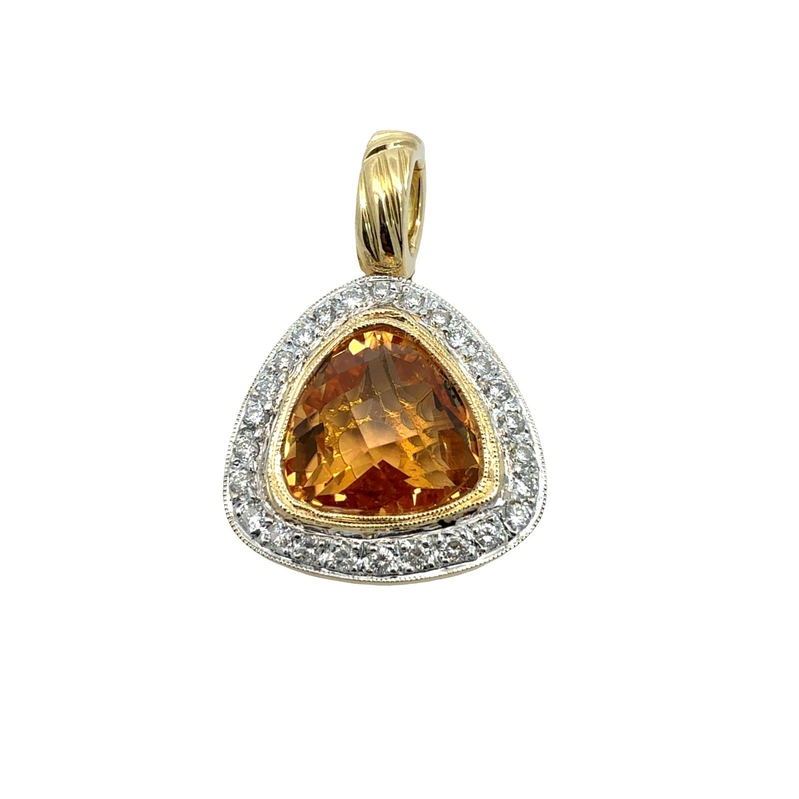 18k Multi-Tone Gold 5.14tcw Citrine with 0.34cttw Diamond Halo Pendant0