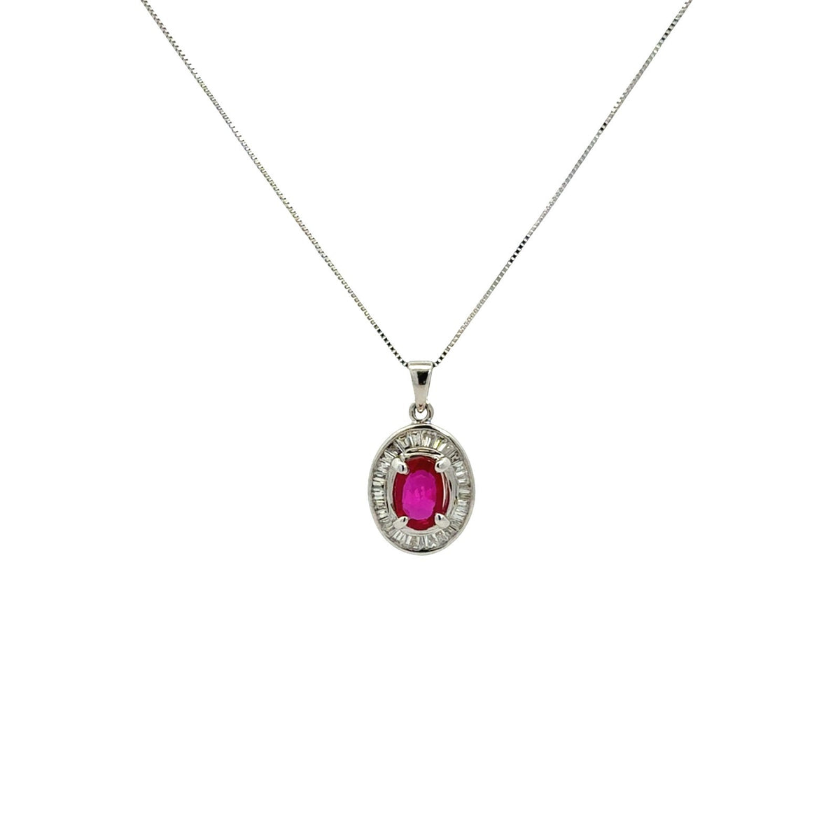 18k White Gold 0.83tcw Oval Ruby and 0.35cttw Diamond Halo Pendant Necklace1