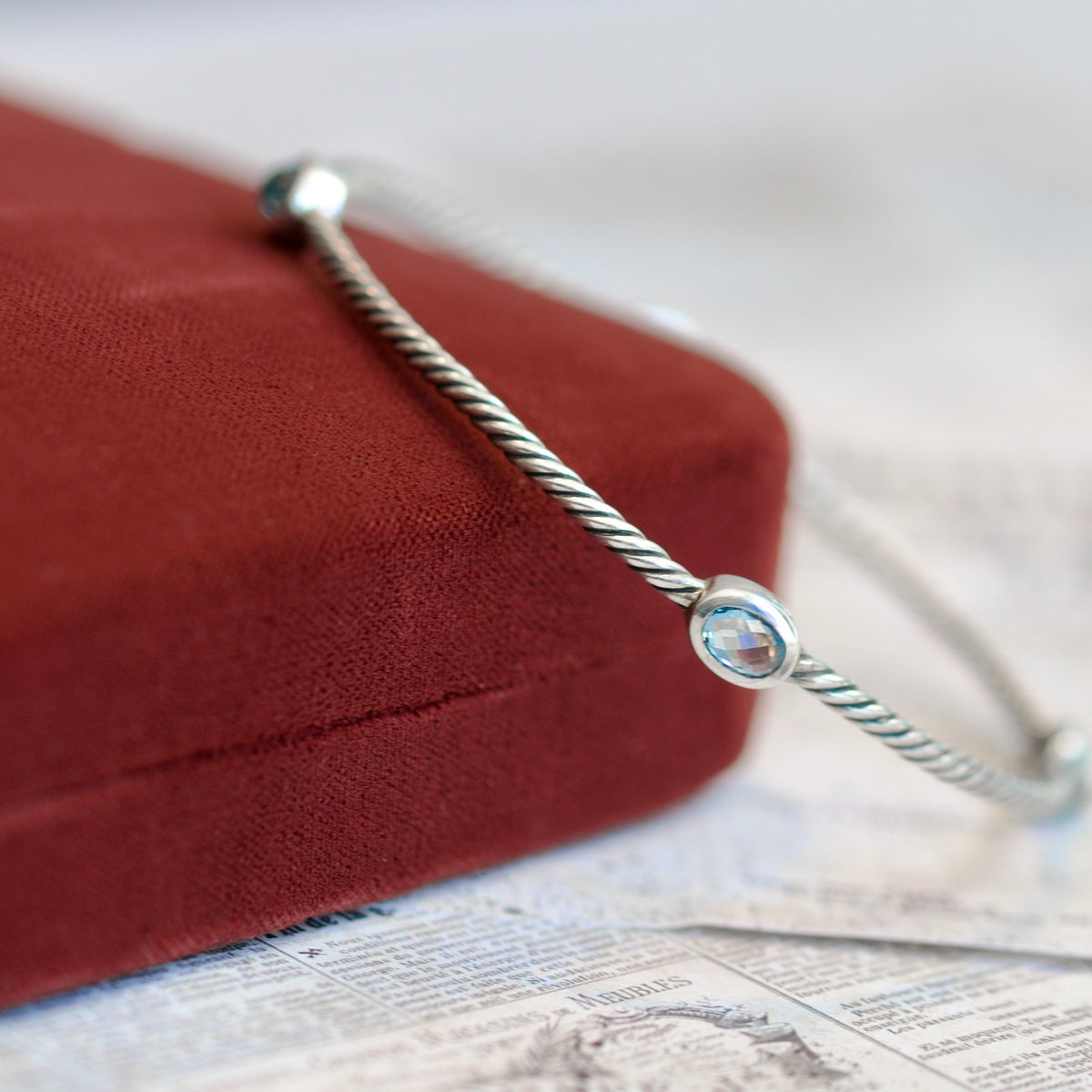 David Yurman Sterling Silver Blue Topaz Cable Station Bangle0