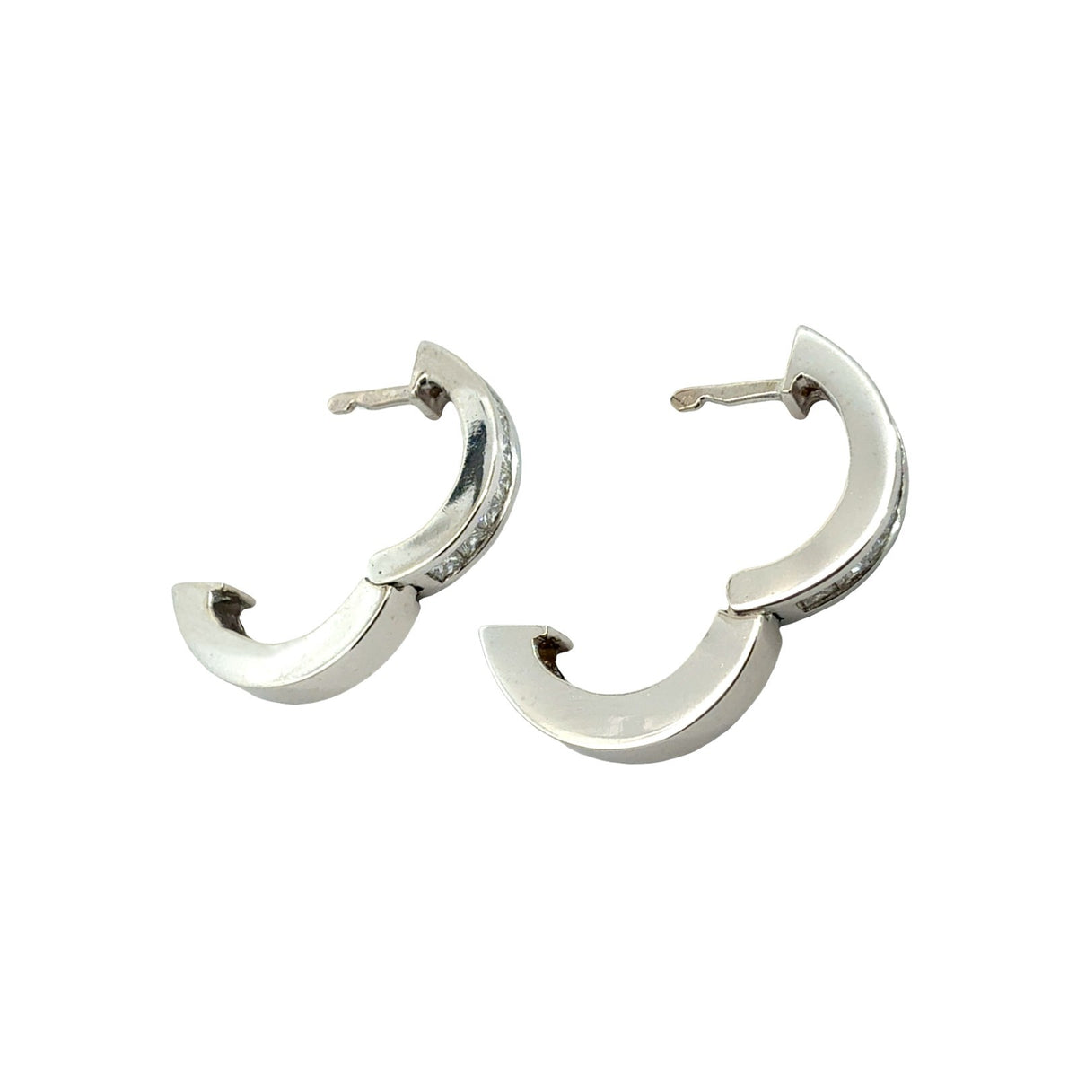 14k White Gold Channel-Set 0.72cttw Princess Cut Diamond Huggie Hoop Earrings3