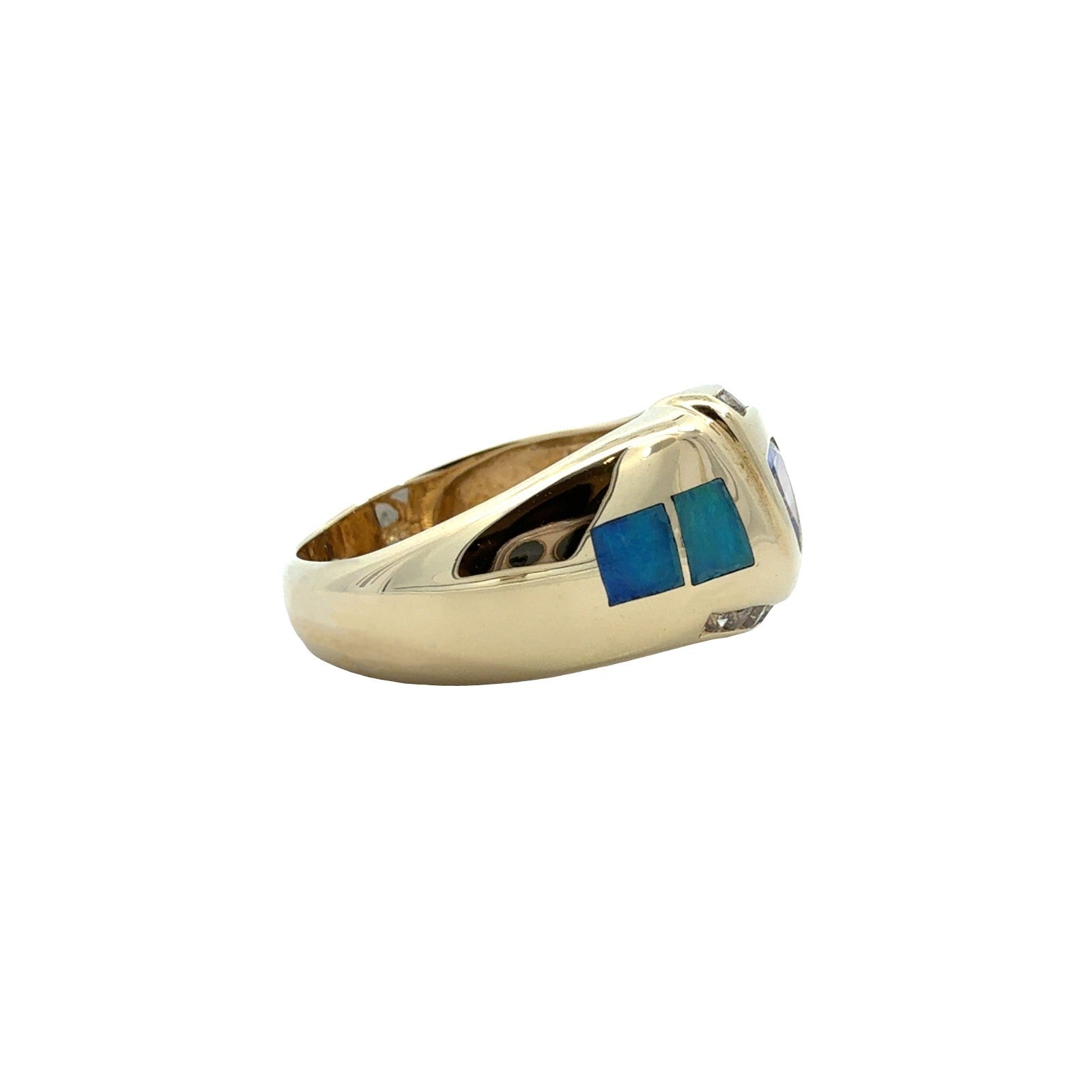 STS 14k Yellow Gold 1.07cttw Tanzanite 0.35cttw Diamond & Opal Inlay Ring2