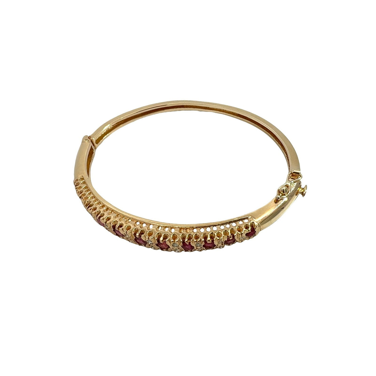 Vintage 14k Yellow Gold 0.77cttw Ruby & 0.29cttw Diamond Hinged Bangle Bracelet1