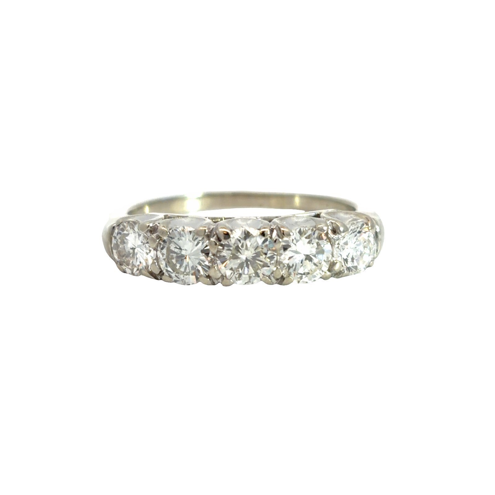 14k Stamped White Gold 5 Diamond 1.51ctw Wedding Band Ring0