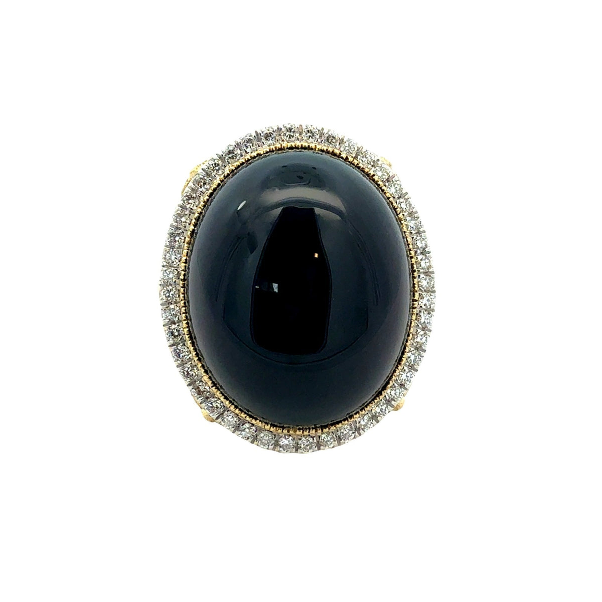18k Yellow Gold Large Oval Onyx & 0.98ctw Diamond Cocktail Ring Size 6.51