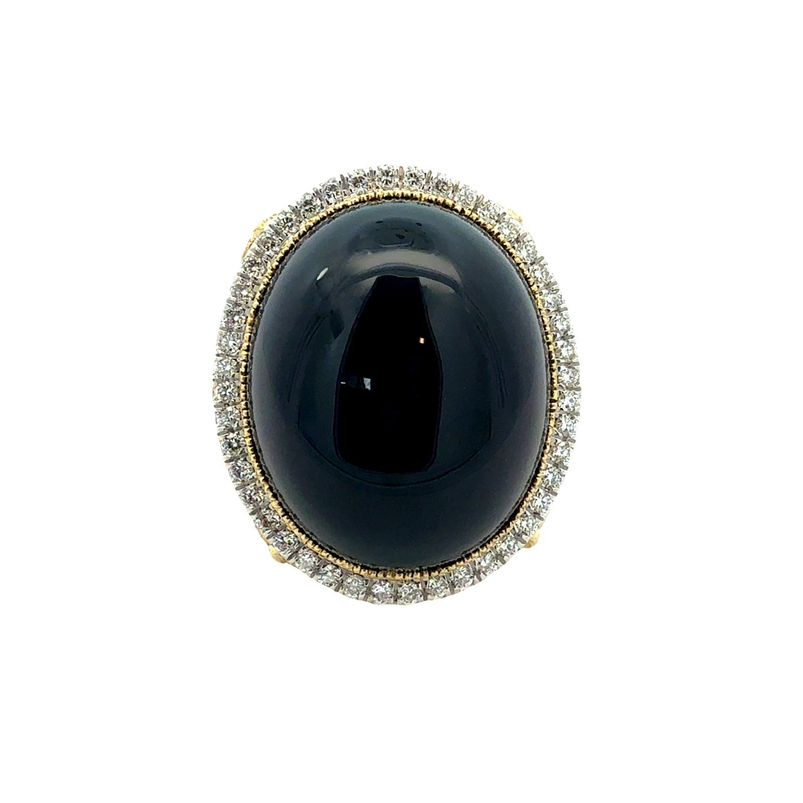 18k Yellow Gold Large Oval Onyx & 0.98ctw Diamond Cocktail Ring Size 6.51