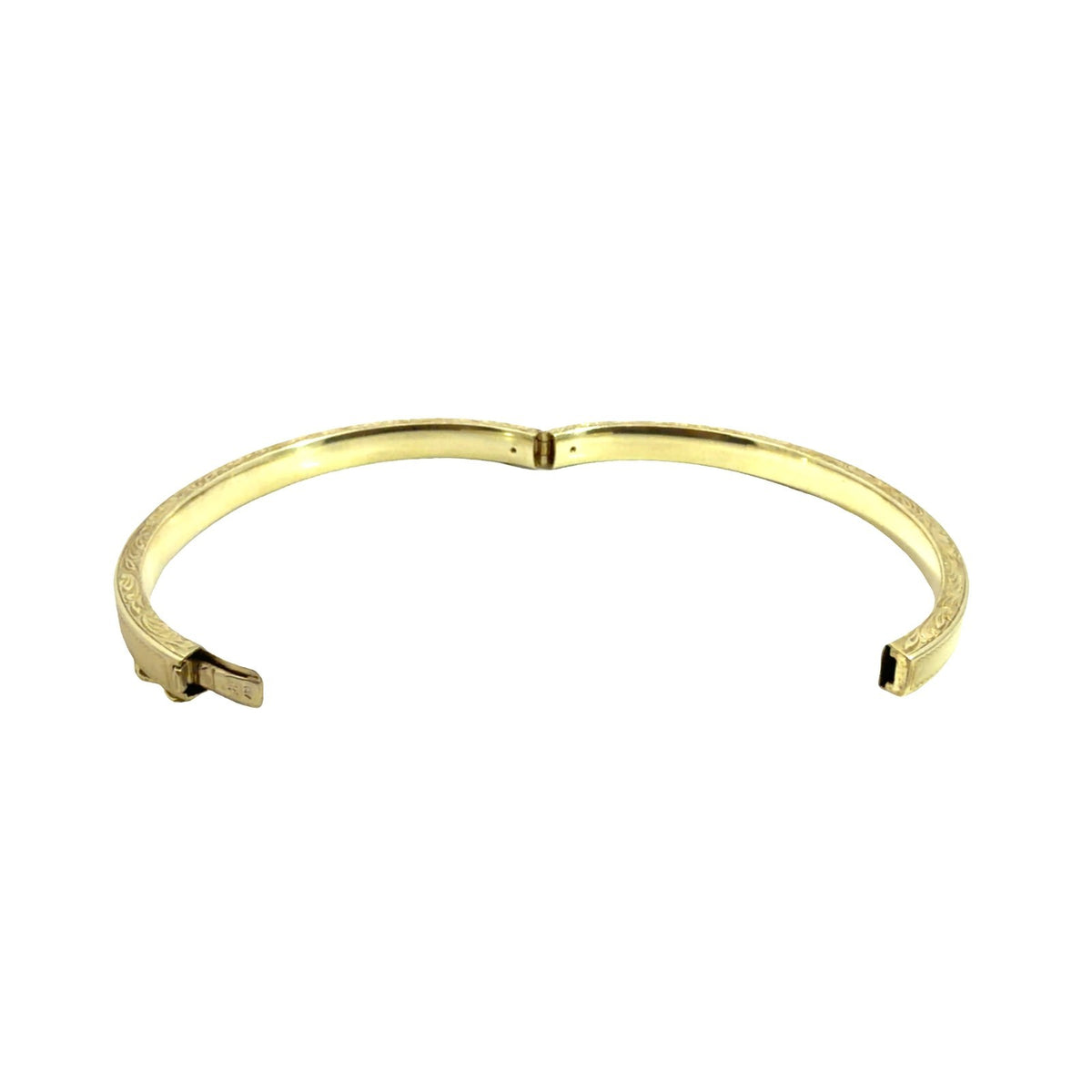 Vintage 14k Yellow Gold Etched and Milgrain Hinged Bangle 7"5
